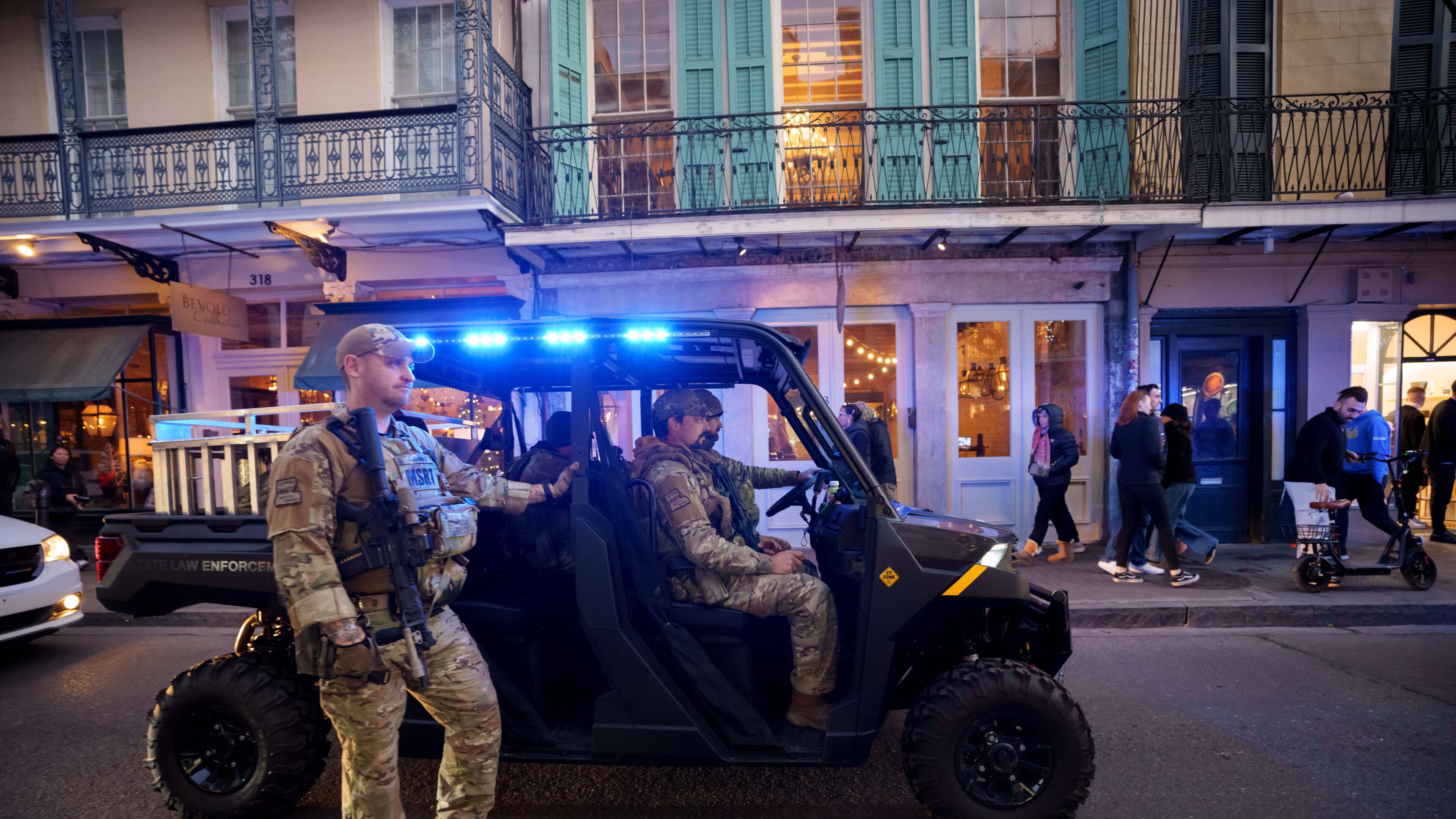 FILE - The Louisiana National Guard, military police, and Louisiana law enforcement agencies patrol the French Quarter along Royal Street as part of a National Guard deployment for New Year's celebrations in New Orleans, Dec. 30, 2025. (AP Photo/Matthew Hinton)
