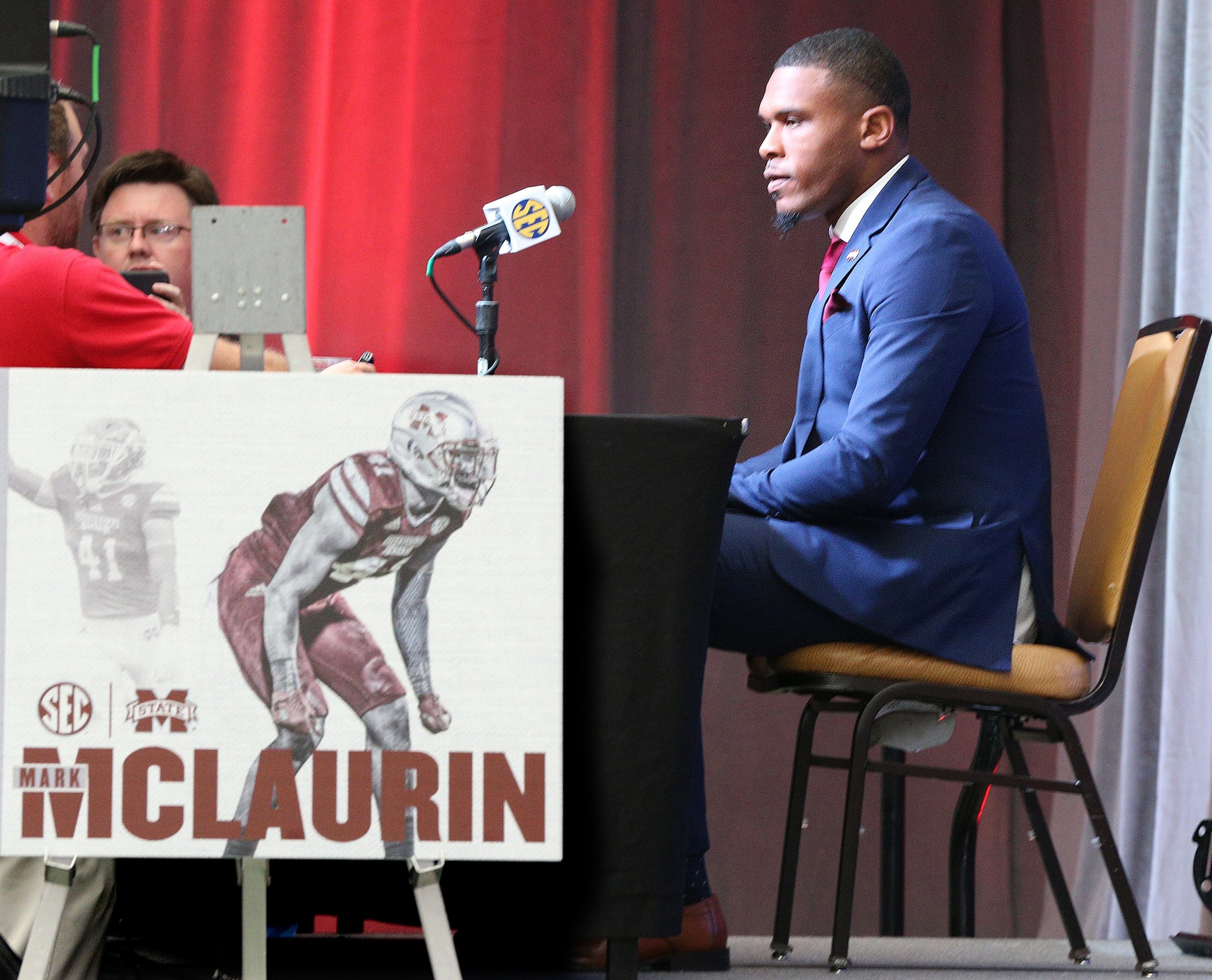 July 18, 2018 Atlanta: Mississippi State defensive back Mark McLaurin holds his SEC Media Days press conference at the College Football Hall of Fame on Wednesday, July 18, 2018, in Atlanta. Curtis Compton/ccompton@ajc.com