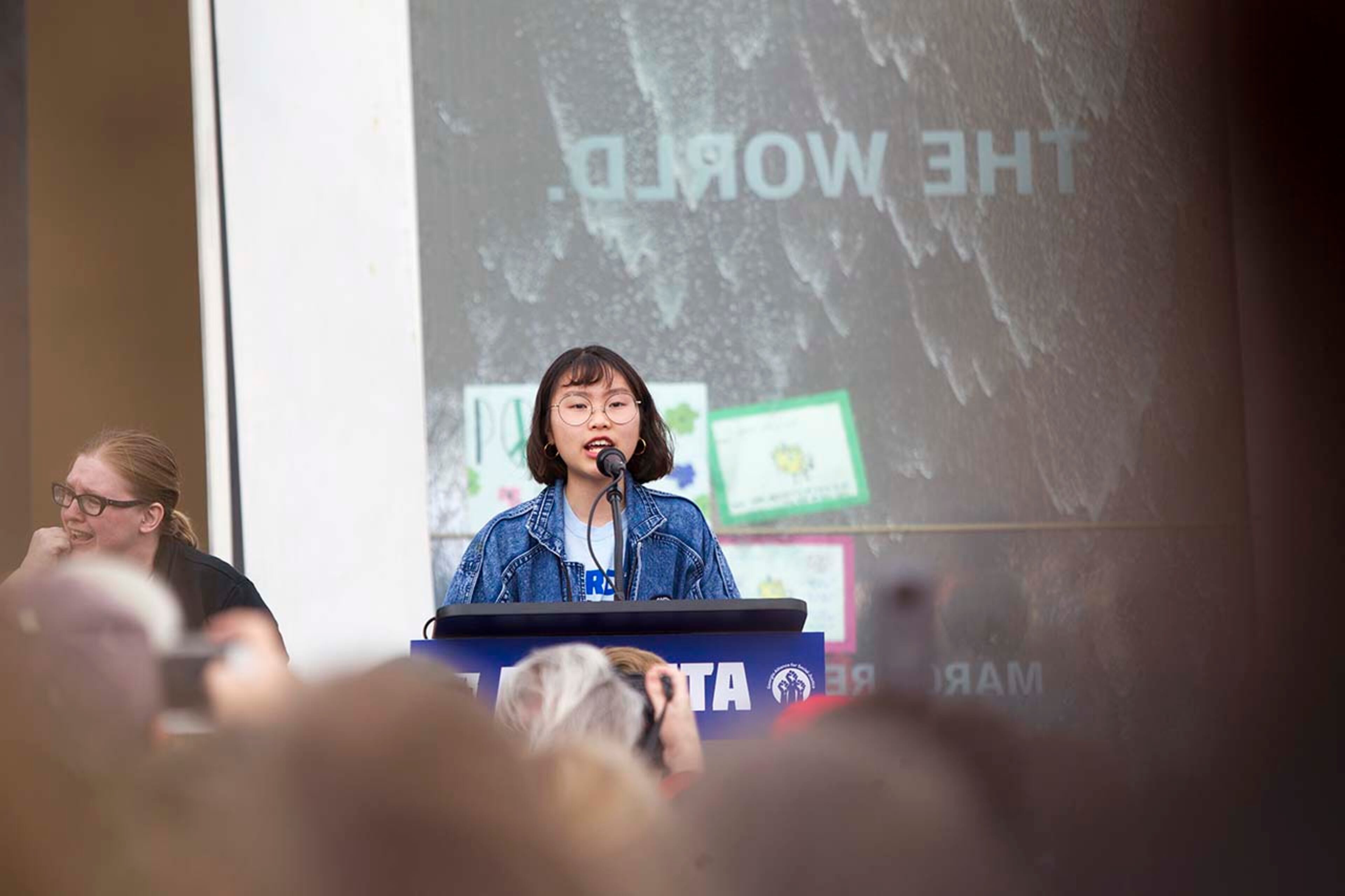 Kailen Kim, a student at Ottawa High, speaks during the March for our Lives event in Atlanta, Georgia, on Saturday, March 24, 2018. (REANN HUBER/REANN.HUBER@AJC.COM)
