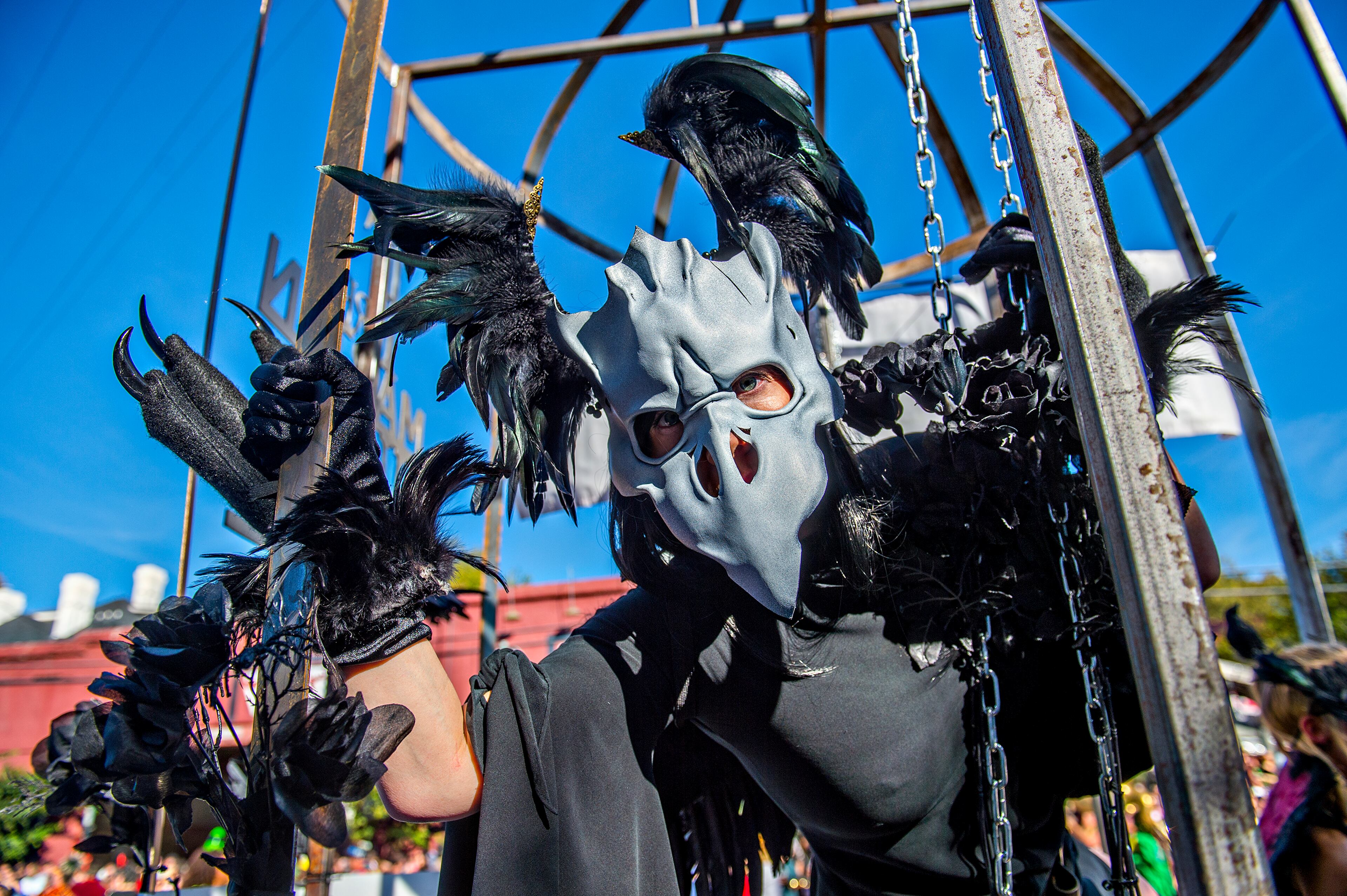 October 17, 2015 Atlanta - Akiko Jones tries to get free from her cage during the Little Five Points Halloween Parade in Atlanta on Saturday, October 17, 2015. The annual parade brought out tens of thousands of people to watch the antics. JONATHAN PHILLIPS / SPECIAL