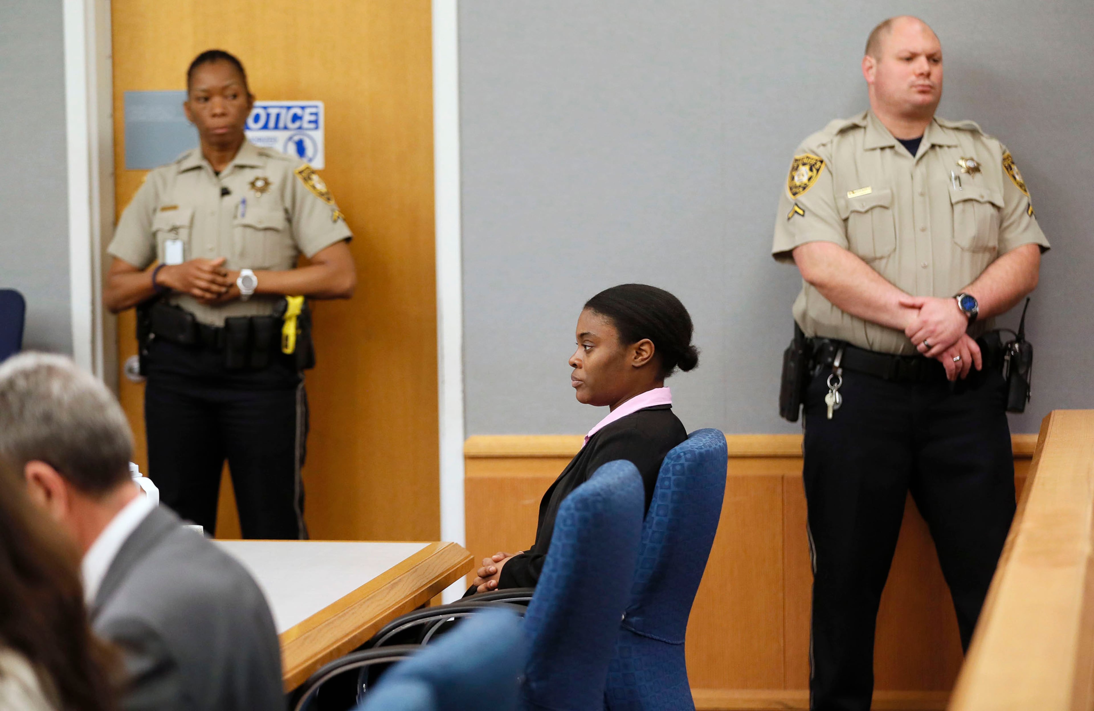 April 30, 2019 - Lawrenceville - Tiffany Moss waits in court for the jury to deliver the sentencing verdict. The jury in the Tiffany Moss murder trial today sentenced her to death after they found Moss, who is representing herself, guilty of intentionally starving her 10-year-old stepdaughter Emani to death in the fall of 2013, in addition to other charges. The prosecution is asking for the death penalty. Bob Andres / bandres@ajc.com