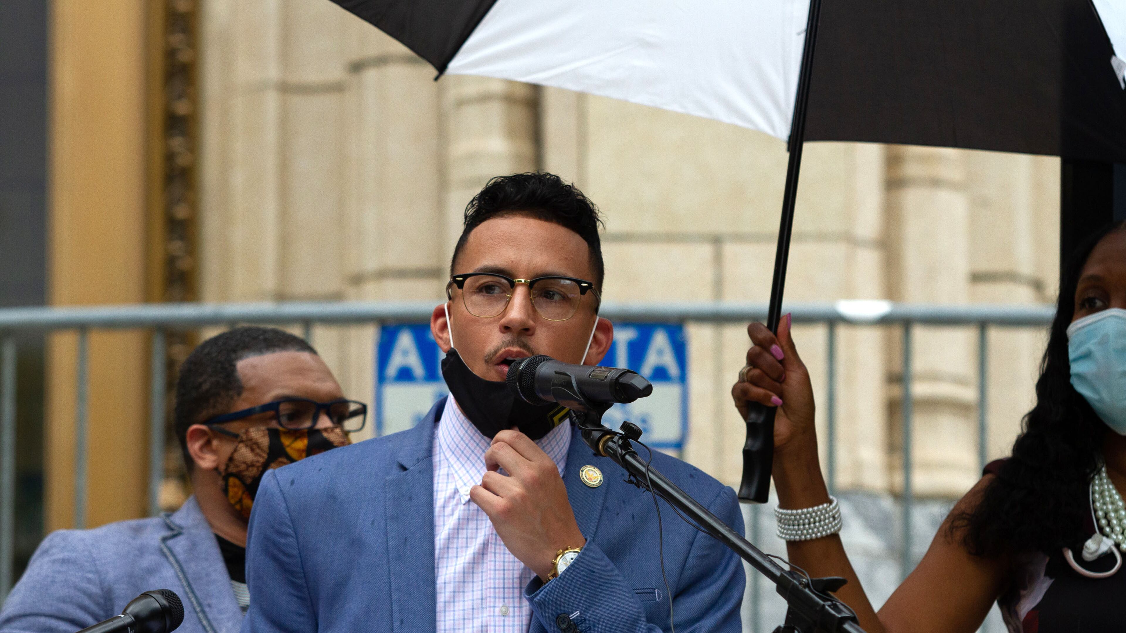 Councilman Antonio Brown announces the formation of a 70-member task force on the steps of Atlanta City Hall on July 02, 2020. STEVE SCHAEFER FOR THE ATLANTA JOURNAL-CONSTITUTION