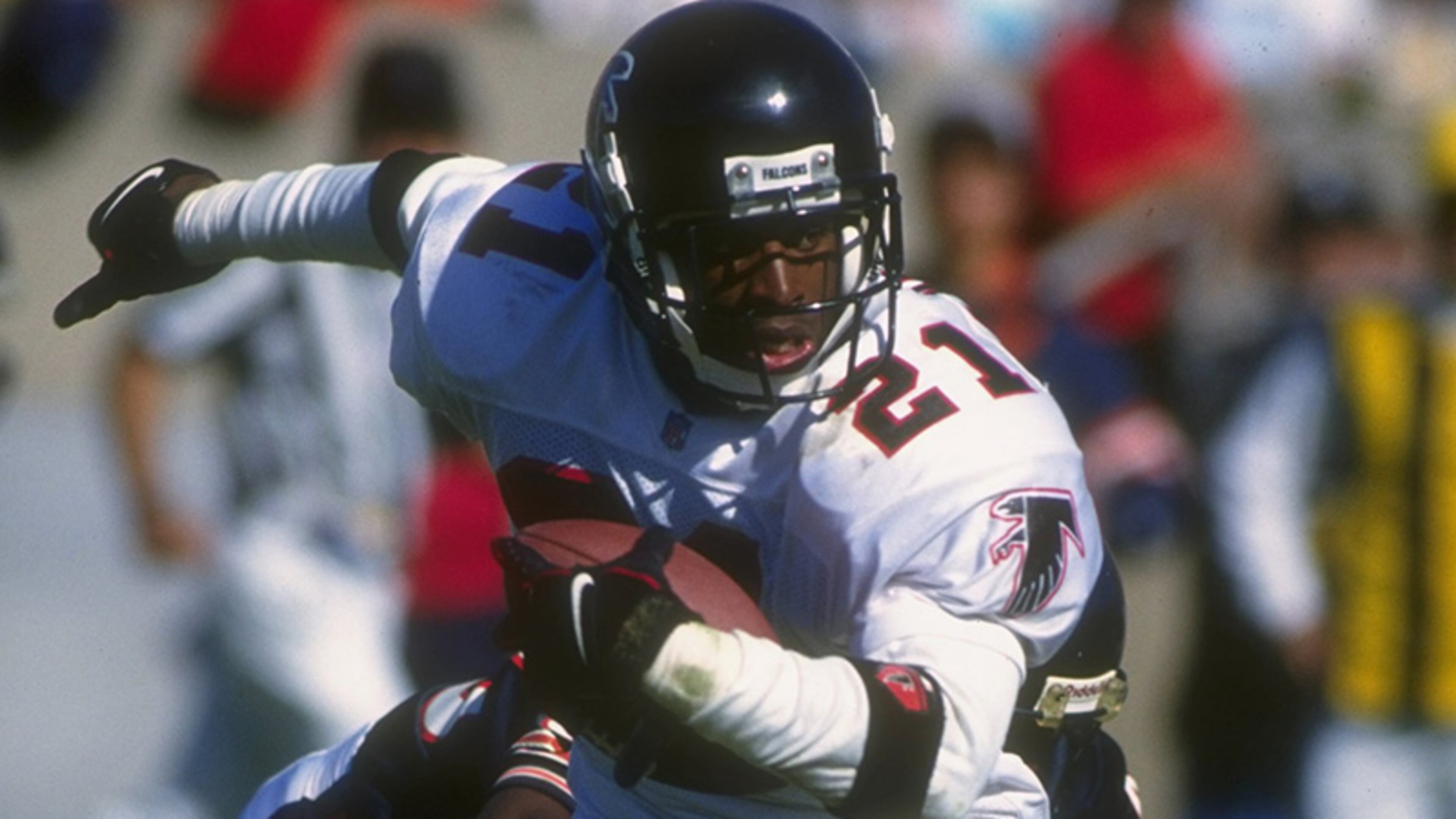 Cornerback Deion Sanders was the fourth overall draft pick in 1989. During five years in Atlanta, he intercepted 24 passes (including a career high 7 in 1993), three of which he returned for touchdowns. He was inducted to the Pro Football Hall of Fame in 2011. (Jonathan Danie/AJC 2020)