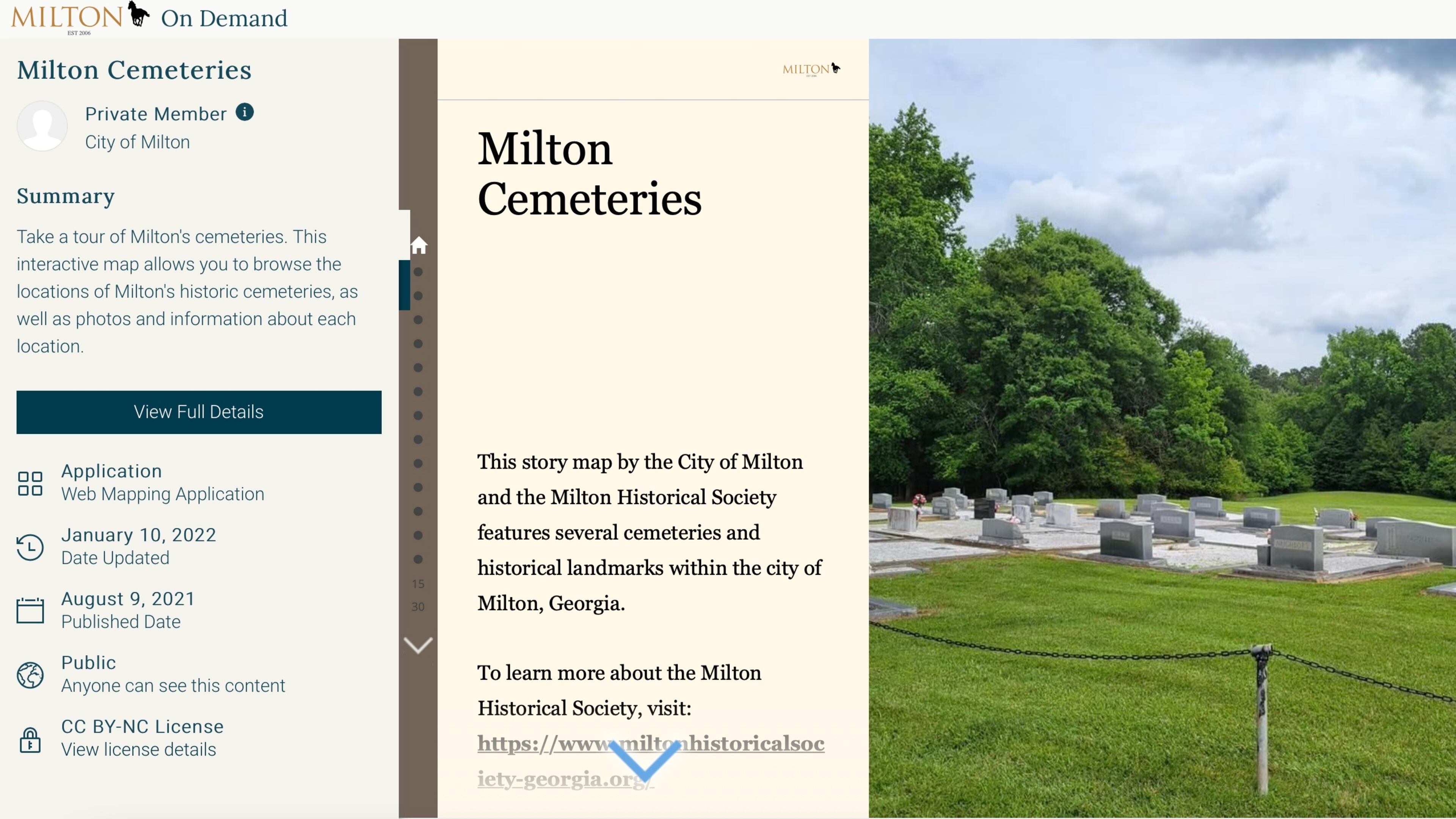Milton has developed a web-based interactive map of the city’s 27 cemeteries. (Courtesy City of Milton)