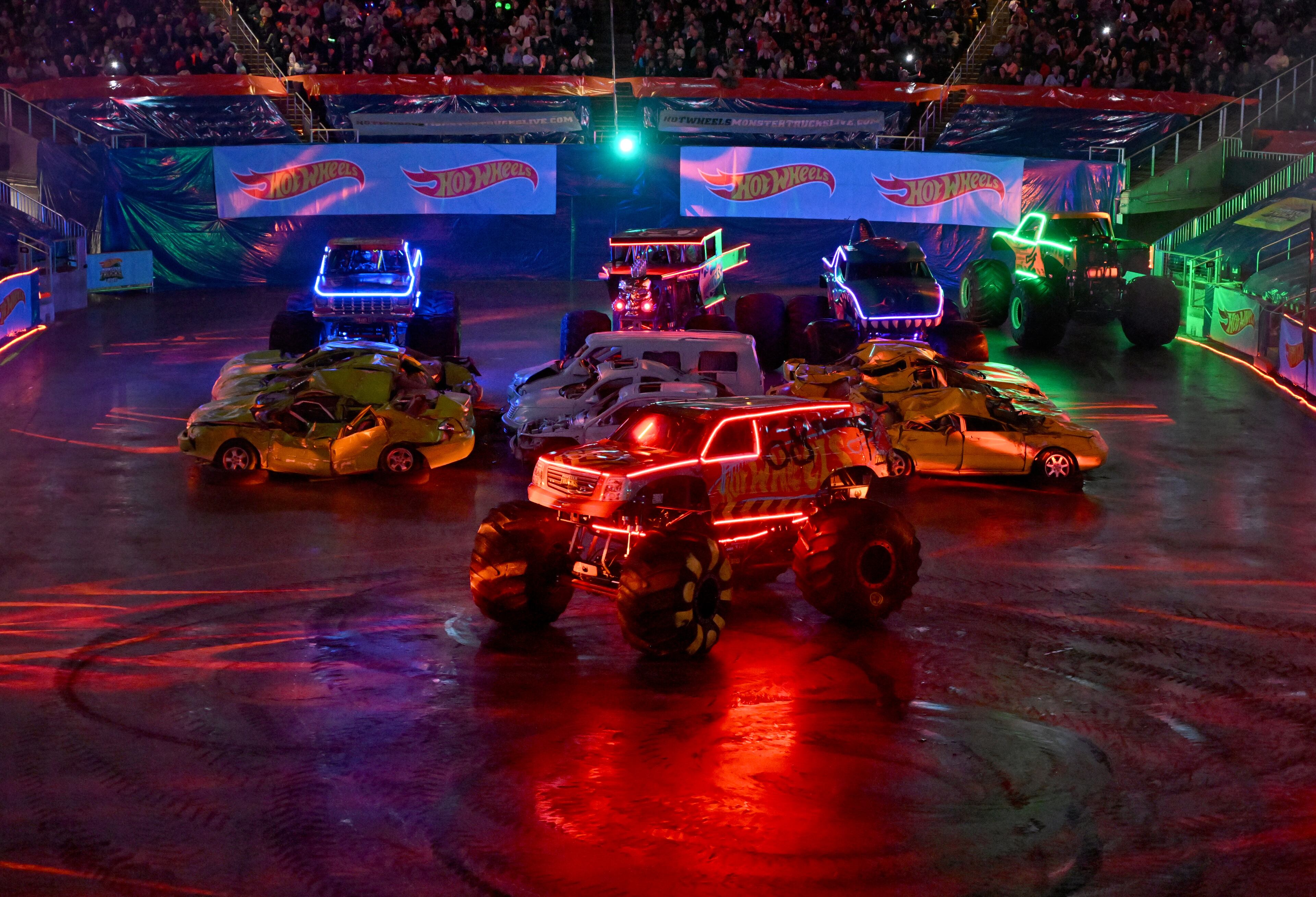 Demo Derby participates in Donuts competition during Hot Wheels Monster Trucks Live at State Farm Arena, Saturday, December 6, 2024, in Atlanta. (Hyosub Shin / Hyosub.Shin@ajc.com)