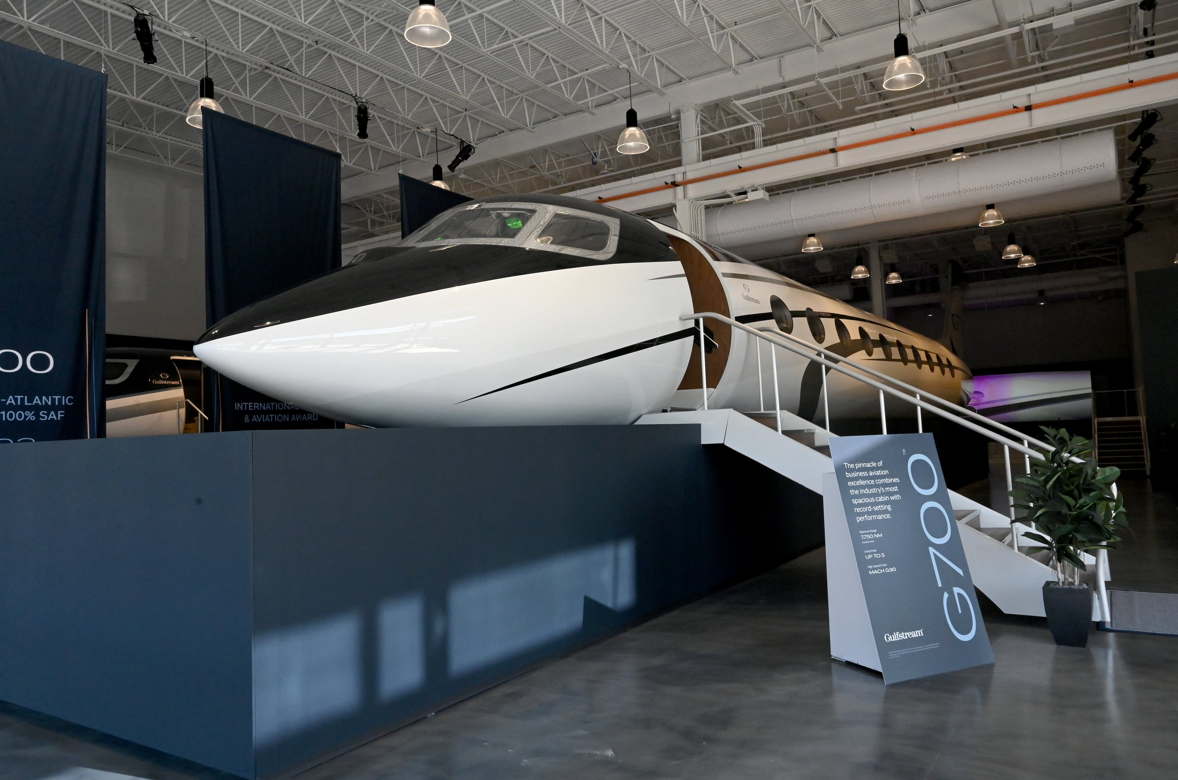 A G700 aircraft on display at Gulfstream Aerospace Corporation’s showroom in December. (Hyosub Shin/AJC)