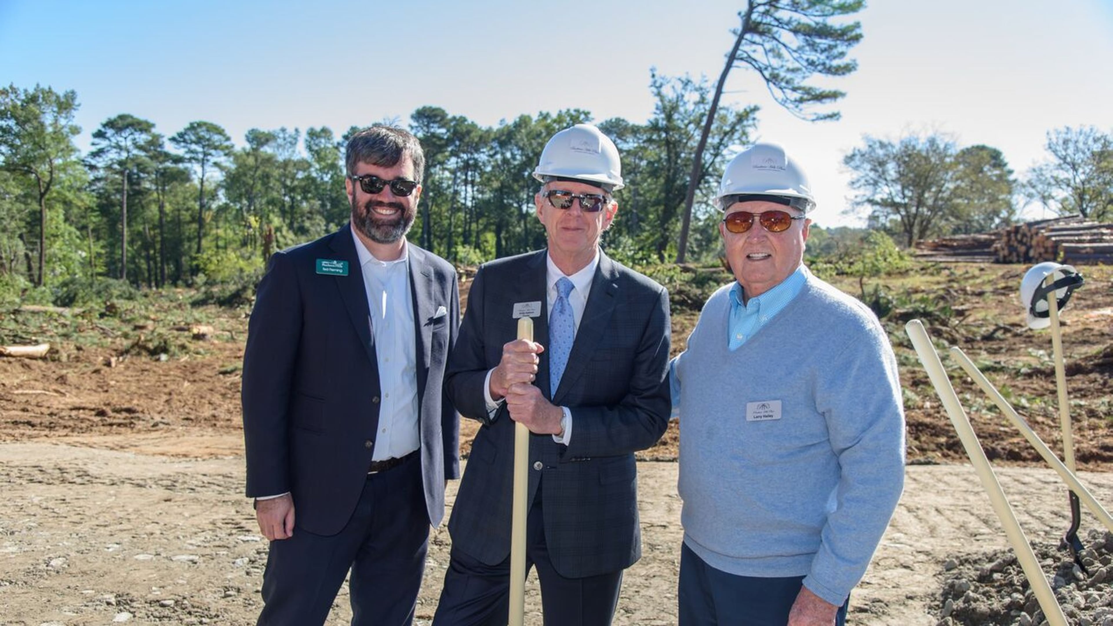 Andy Isakson (center), pictured with Ted Fleming, president of the Peachtree Hills Civic Association, and Larry Hailey, a member of Peachtree Hills Place in Buckhead, at the official groundbreaking last October. Isakson is owner and managing partner of Isakson Living. CONTRIBUTED BY CHRIS BERRY