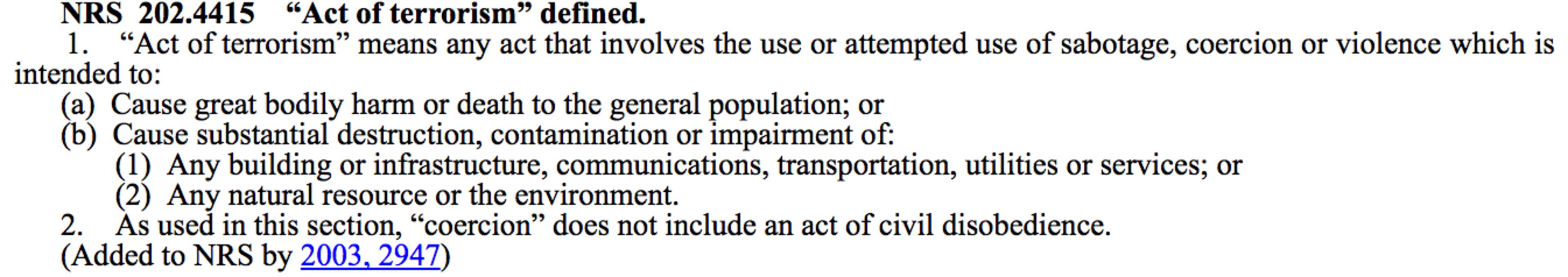 Screenshot of Nevada statute.