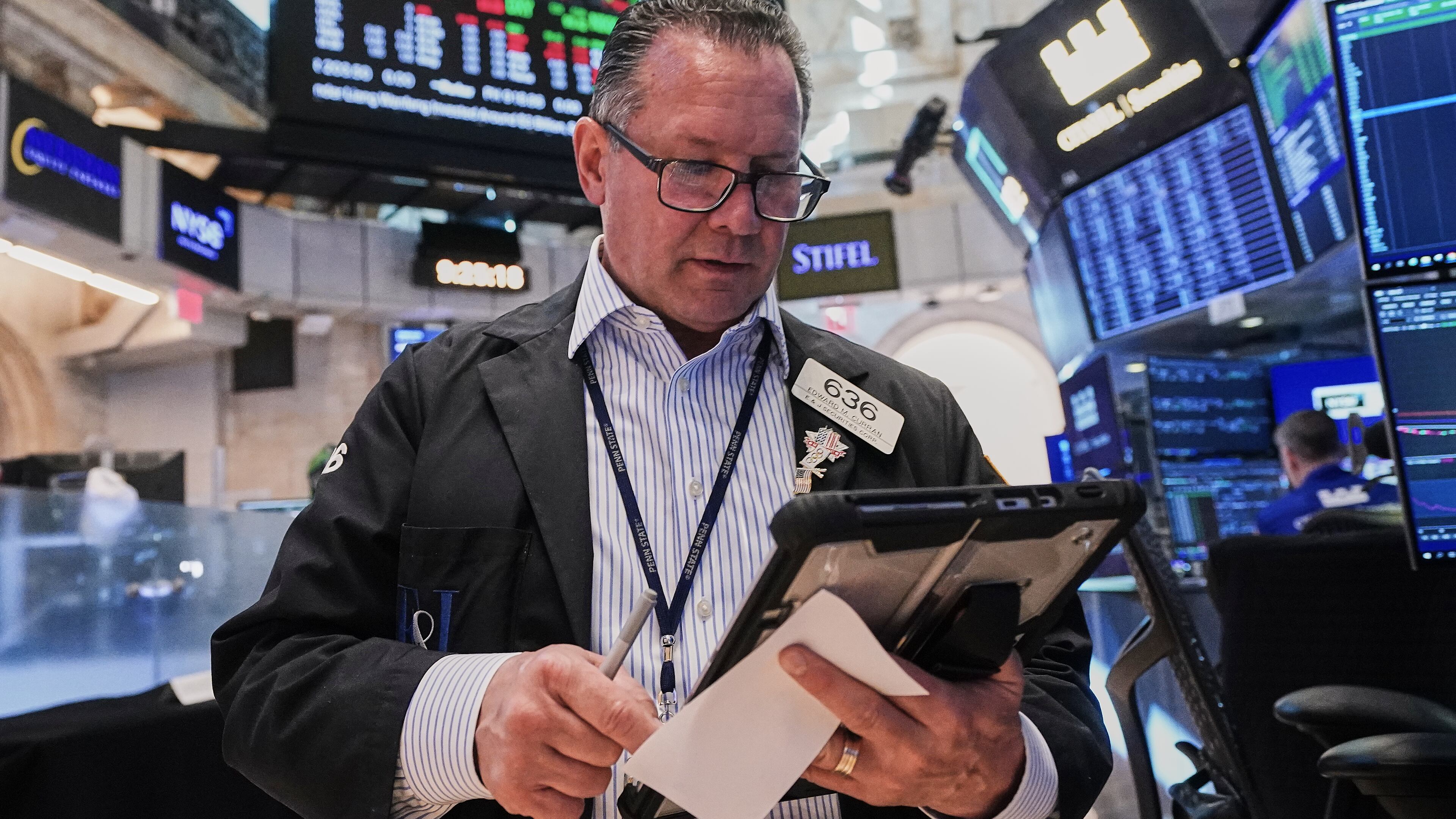 Trader Edward Curran works on the floor of the New York Stock Exchange, Tuesday, June 16, 2026. (AP Photo/Richard Drew)