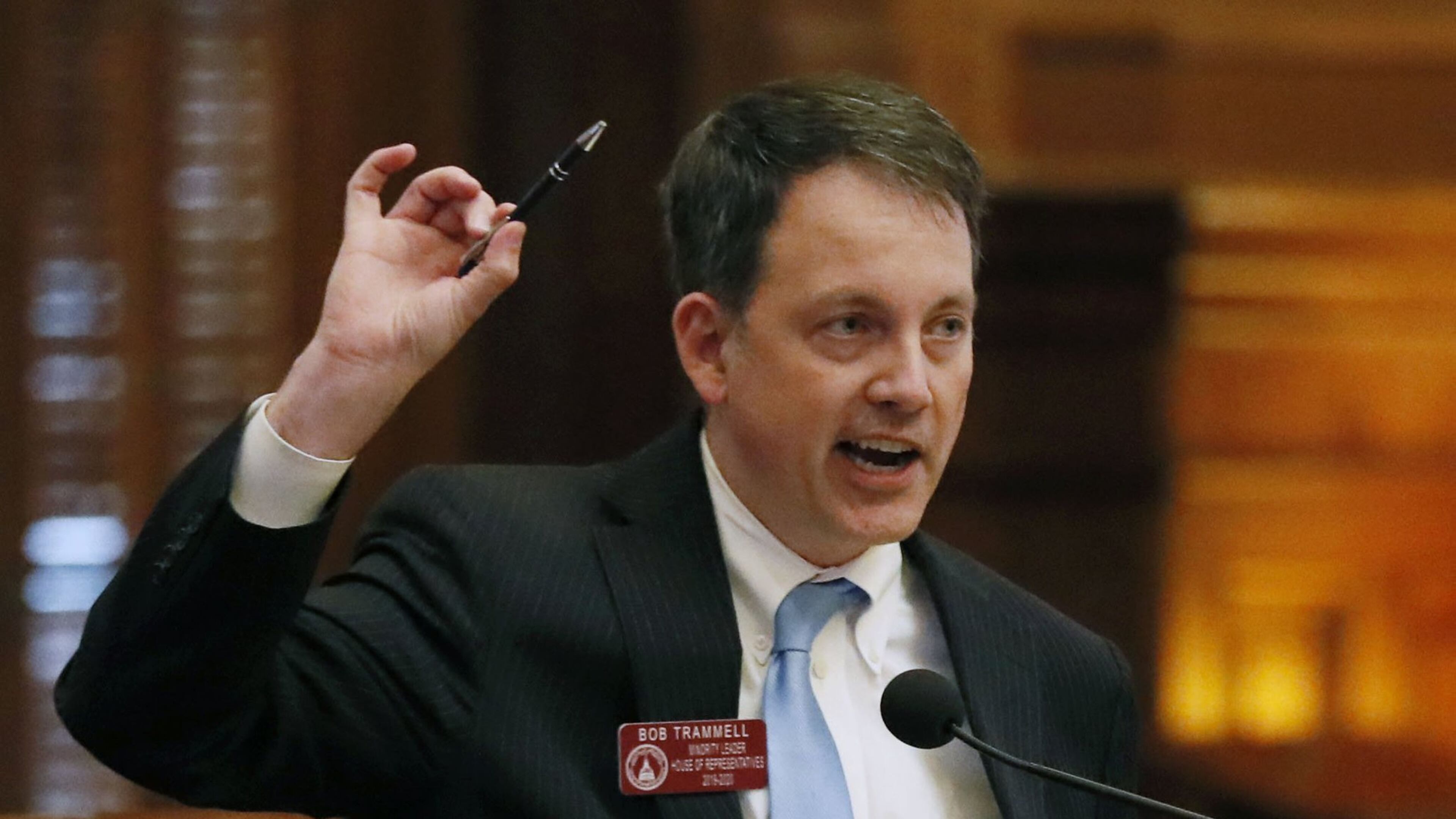 State House Minority Leader Bob Trammell, D-Luthersville, speaks on the House floor during the 2019 legislative session. Anti-abortion groups are targeting Trammell’s seat. Bob Andres / bandres@ajc.com