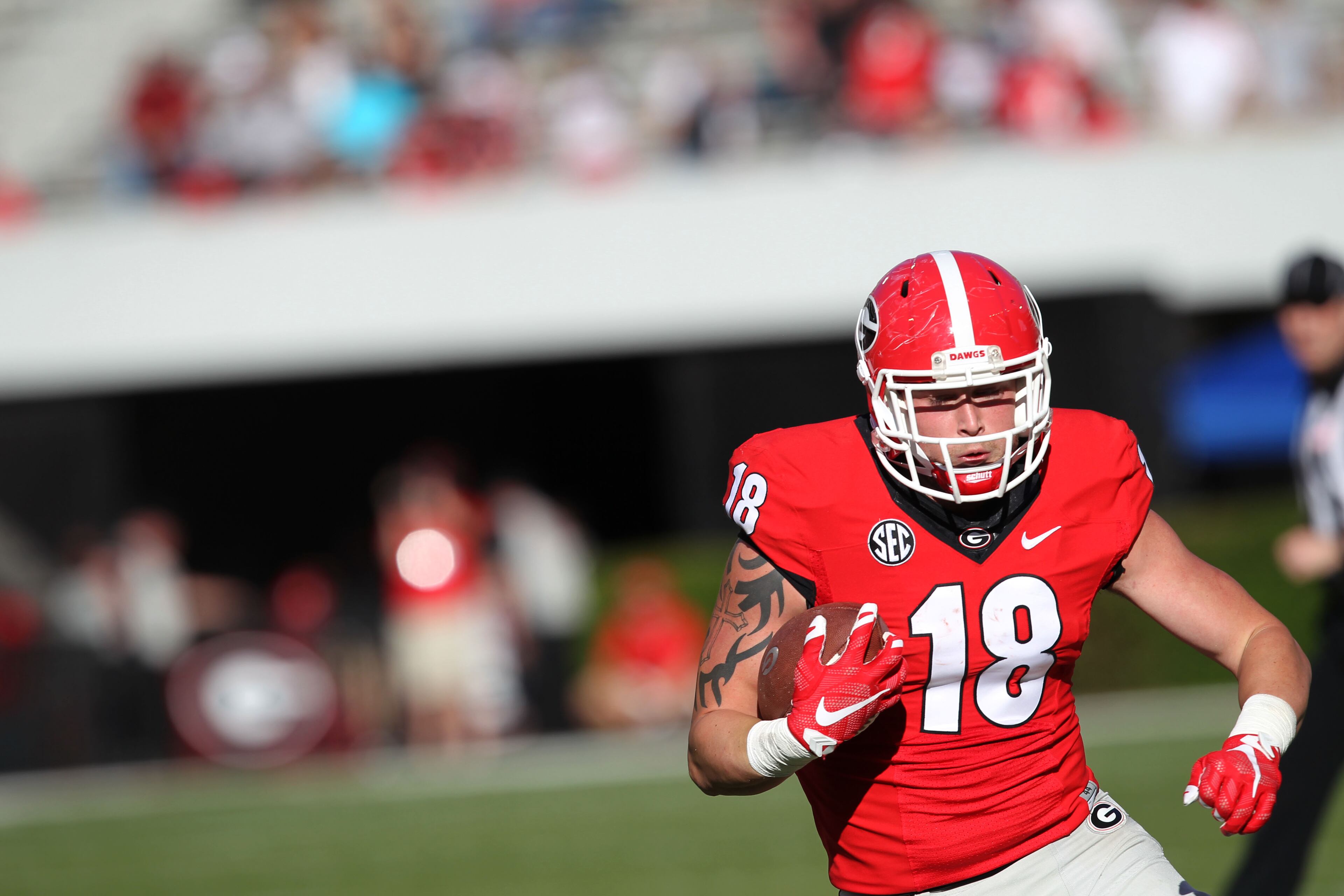 April 16, 2016 Athens - Georgia corner back Isaac Nauta (18) runs the ball during the 2016 Georgia Bulldogs G-Day game at Sanford Stadium. TAYLOR CARPENTER / TAYLOR.CARPENTER@AJC.COM