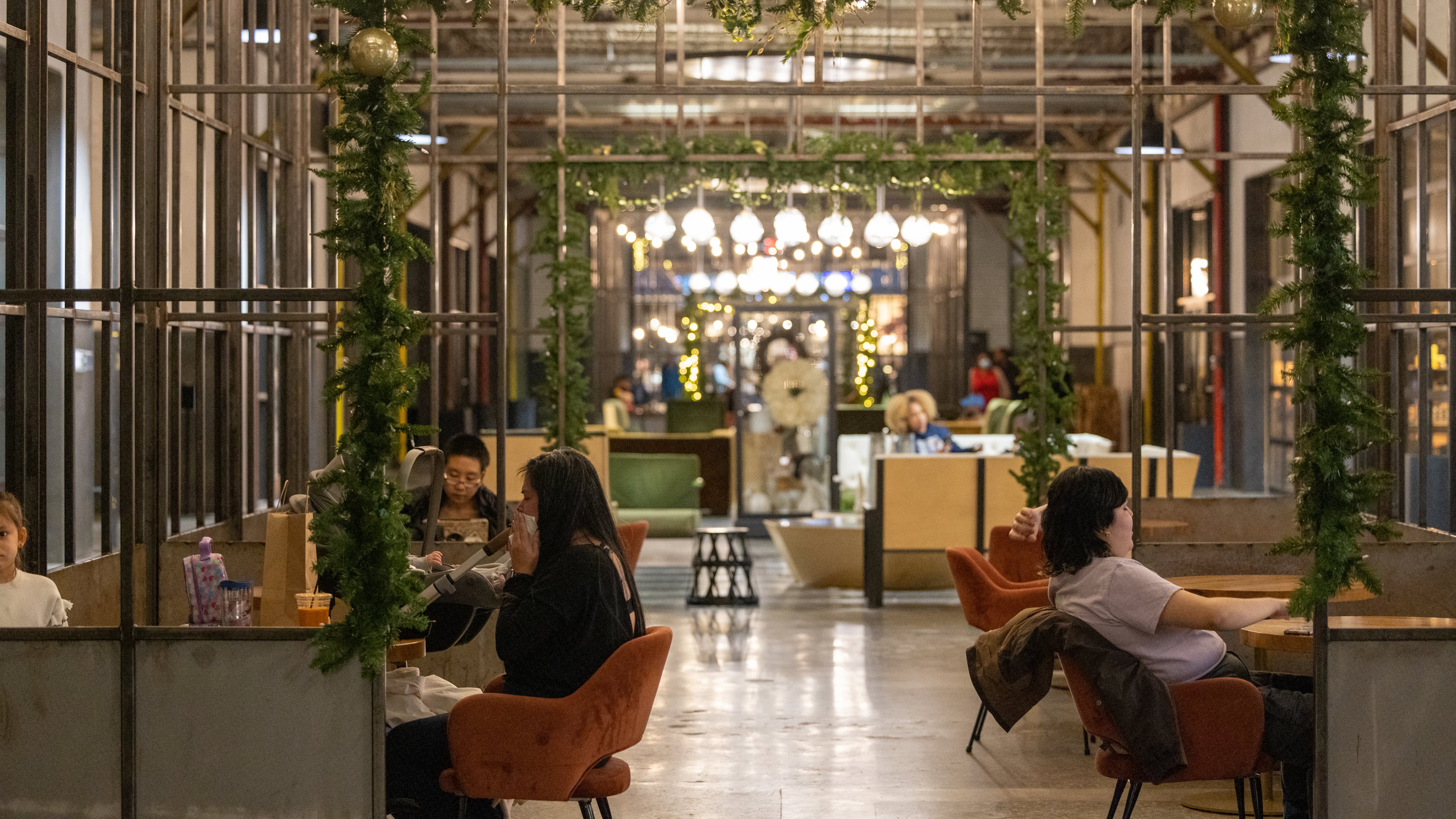 People dining in shopping area at The Works on November 17, 2022