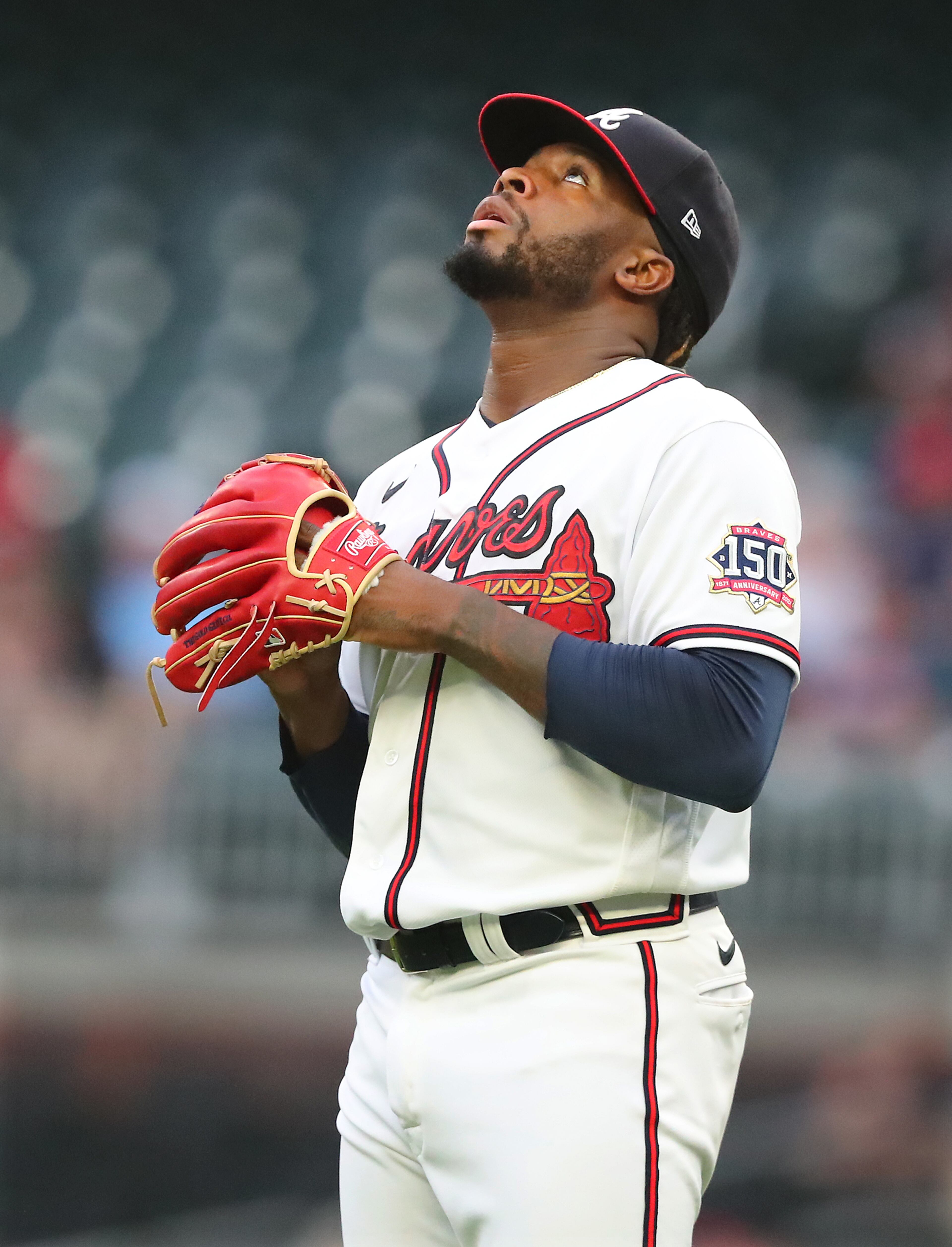 090821 Atlanta: Atlanta Braves starting pitcher Touki Toussaint was pulled in the fourth inning against the Washington Nationals in a MLB baseball game on Wednesday, Sept 8, 2021, in Atlanta. “Curtis Compton / Curtis.Compton@ajc.com”