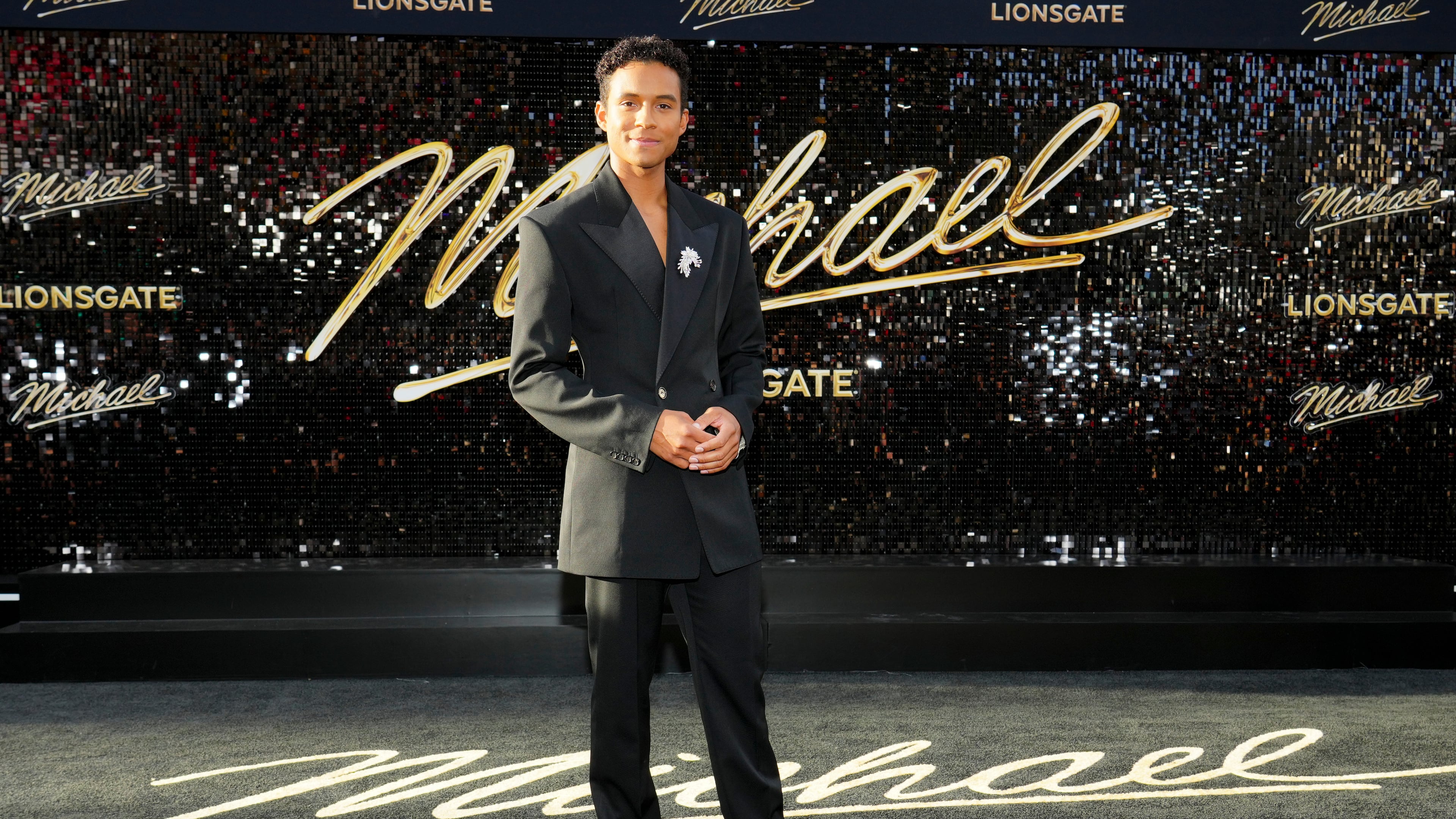 Jaafar Jackson arrives at the premiere of "Michael" on Monday, April 20, 2026, at the Dolby Theatre in Los Angeles. (Photo by Jordan Strauss/Invision/AP)