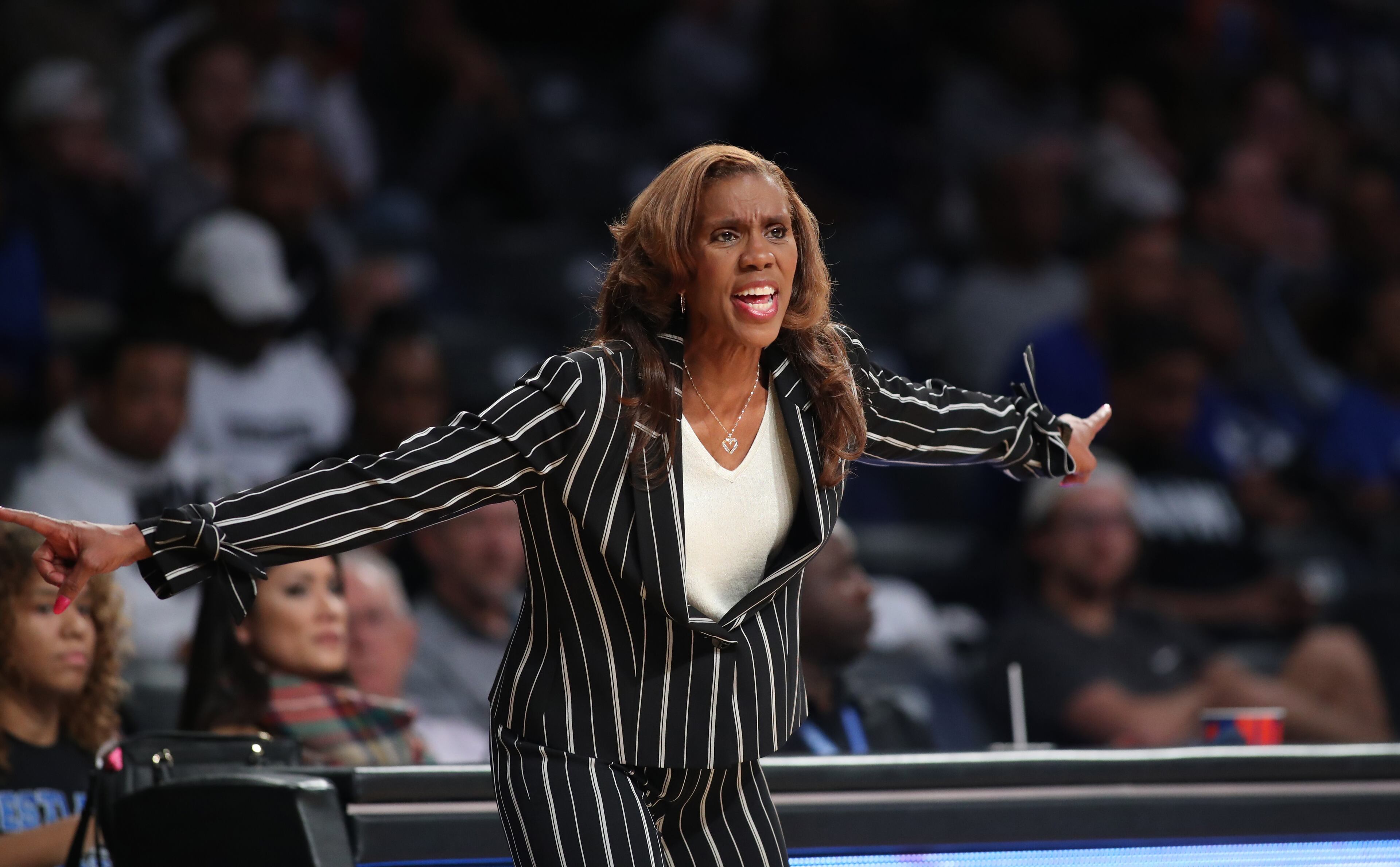 March 10, 2018 - Atlanta, Ga: Westlake coach Hilda Hankerson reacts to a play during the first half against Newton in the GHSA Class AAAAAAA Girls State Championship at McCamish Pavilion Saturday, March 10, 2018, in Atlanta. PHOTO / JASON GETZ
