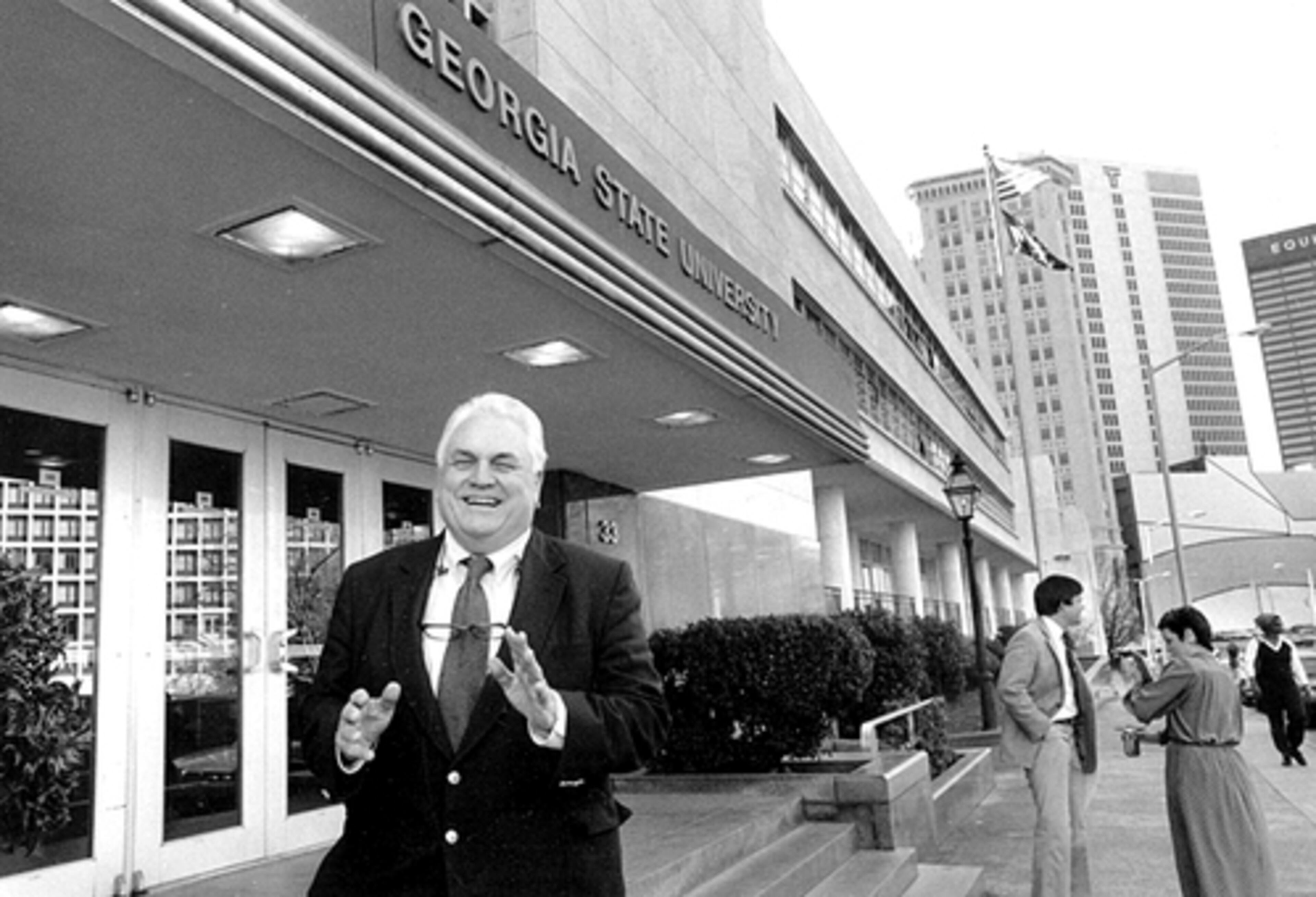 Langdale pauses in front of the Sparks building on the GSU campus circa 1987.