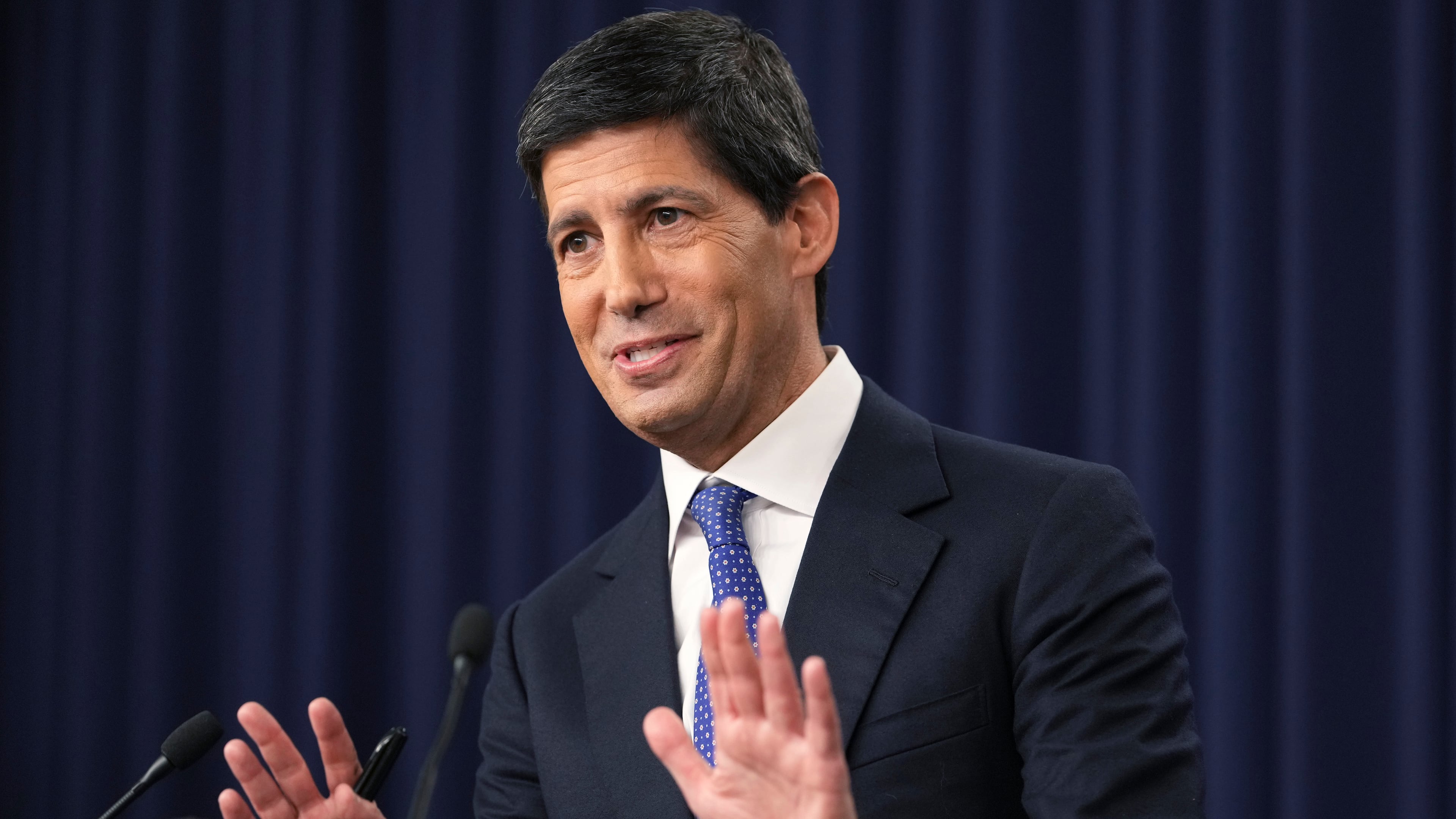 Federal Reserve Board Chairman Kevin Warsh speaks during a news conference at the Federal Reserve in Washington, Wednesday, Sept. 16, 2026. (AP Photo/Mark Schiefelbein)