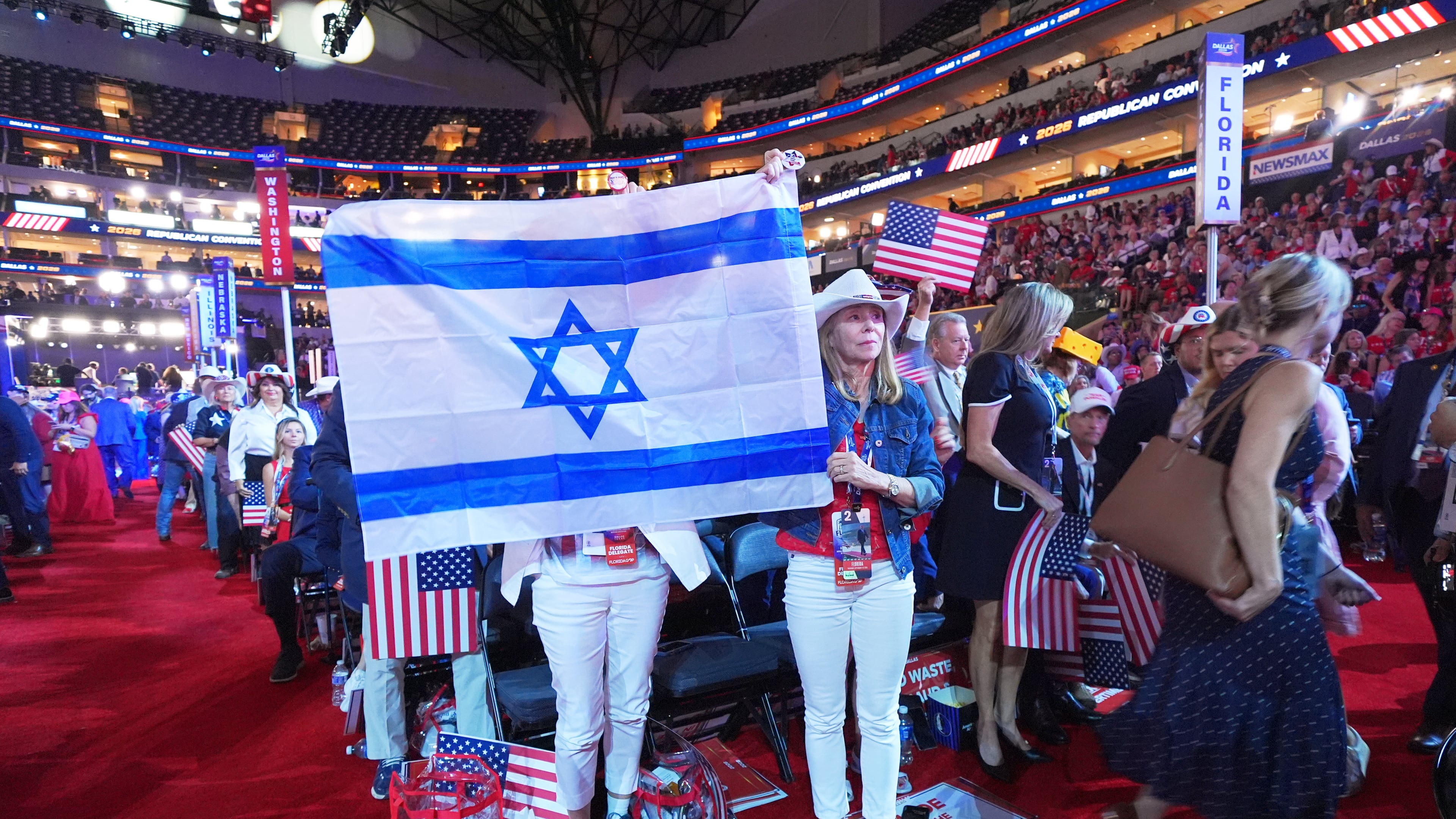 FILE - Pro-Israel supporters attend the Republican convention in Dallas on Thursday, Sept. 10, 2026. (AP Photo/Julio Cortez, File)