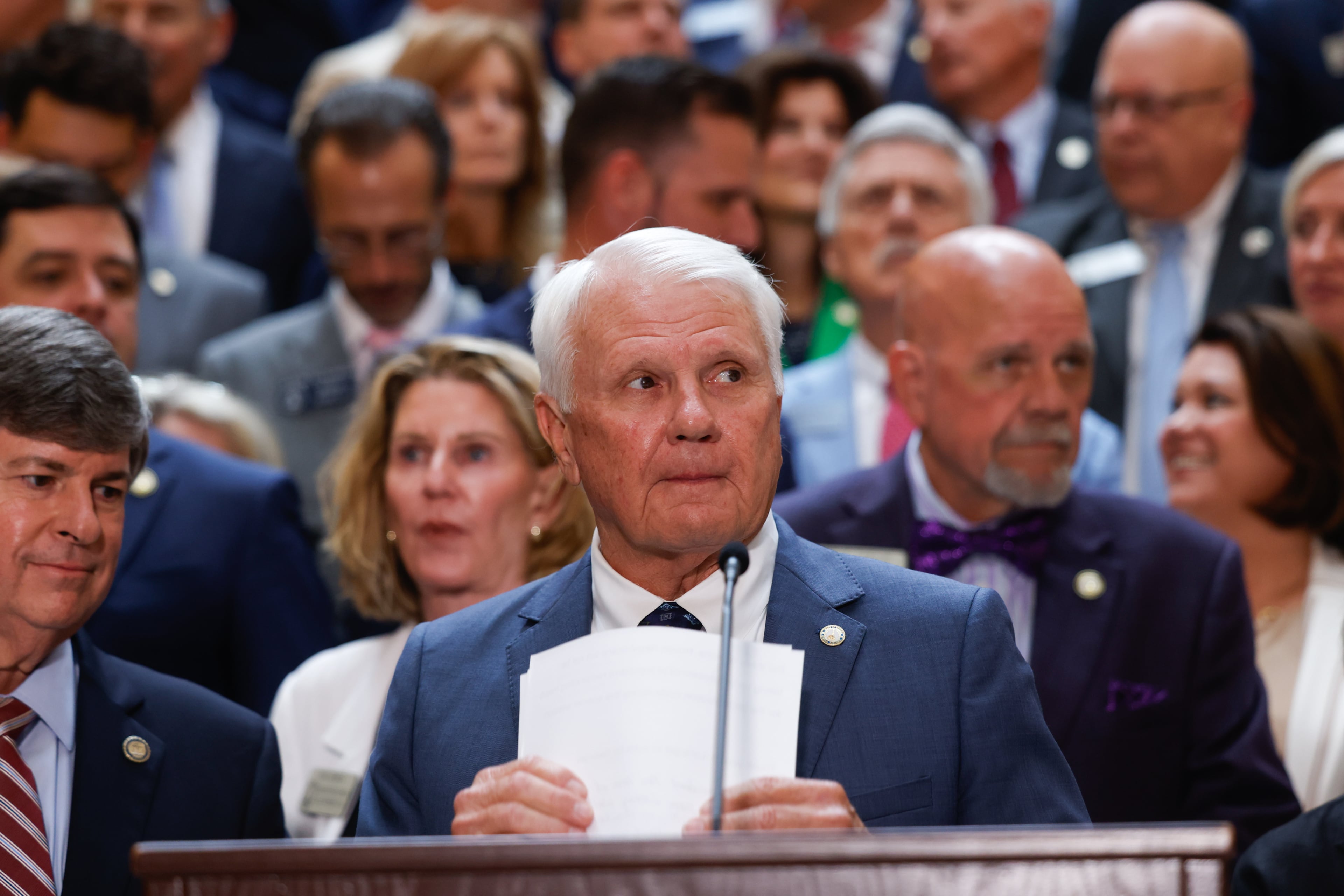 State House Speaker Jon Burns, R-Newington, announces that Republicans won’t redraw the state’s political maps during the special session starting in Atlanta on June 17, 2026. (Arvin Temkar/AJC)