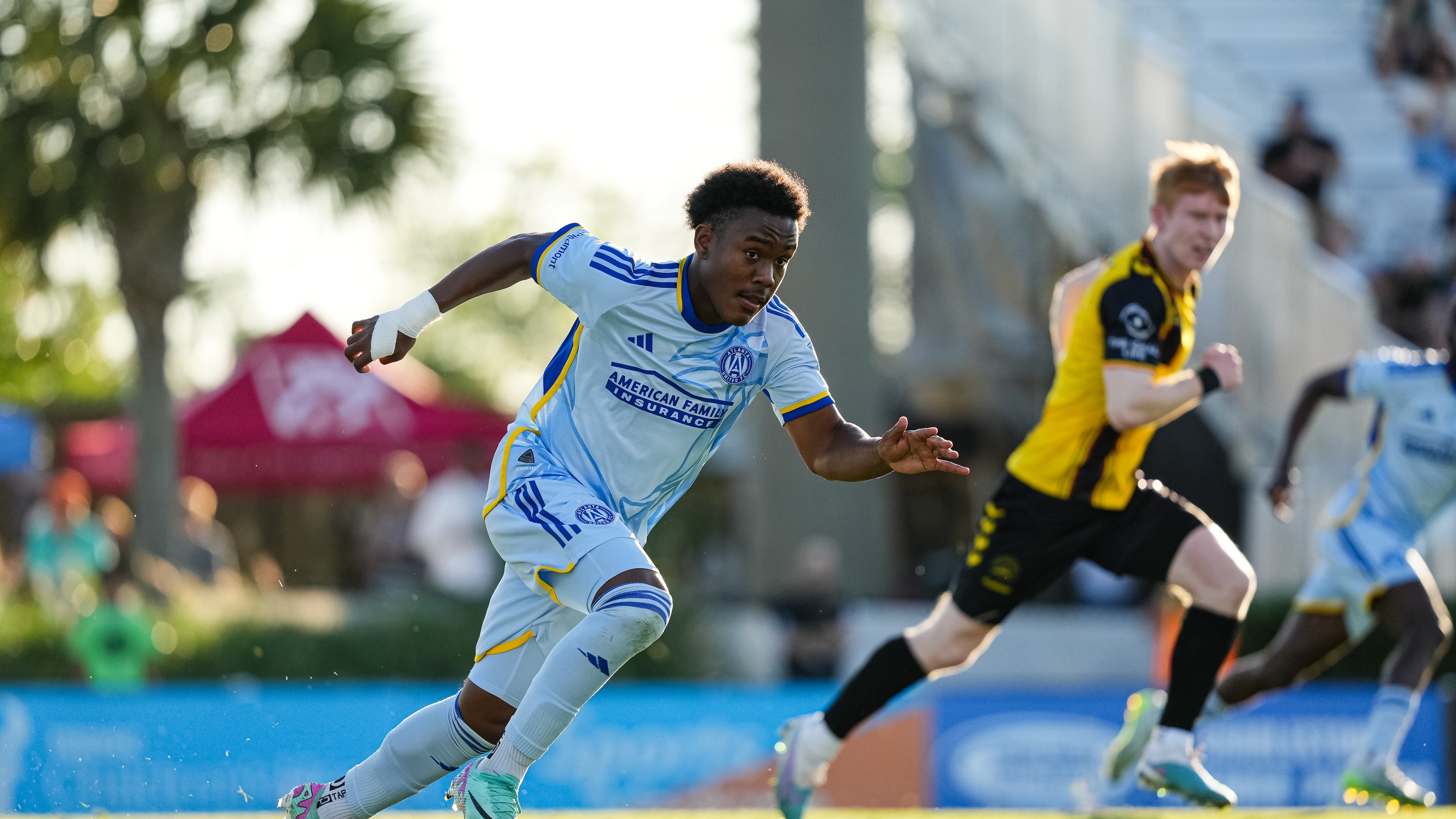 Atlanta United midfielder Ashton Gordon #62 runs during the US Open Cup match against the Charleston Battery at Patriots Point Soccer Stadium in Mount Pleasant, SC on Tuesday May 21, 2024. (Photo by Mitch Martin/Atlanta United)