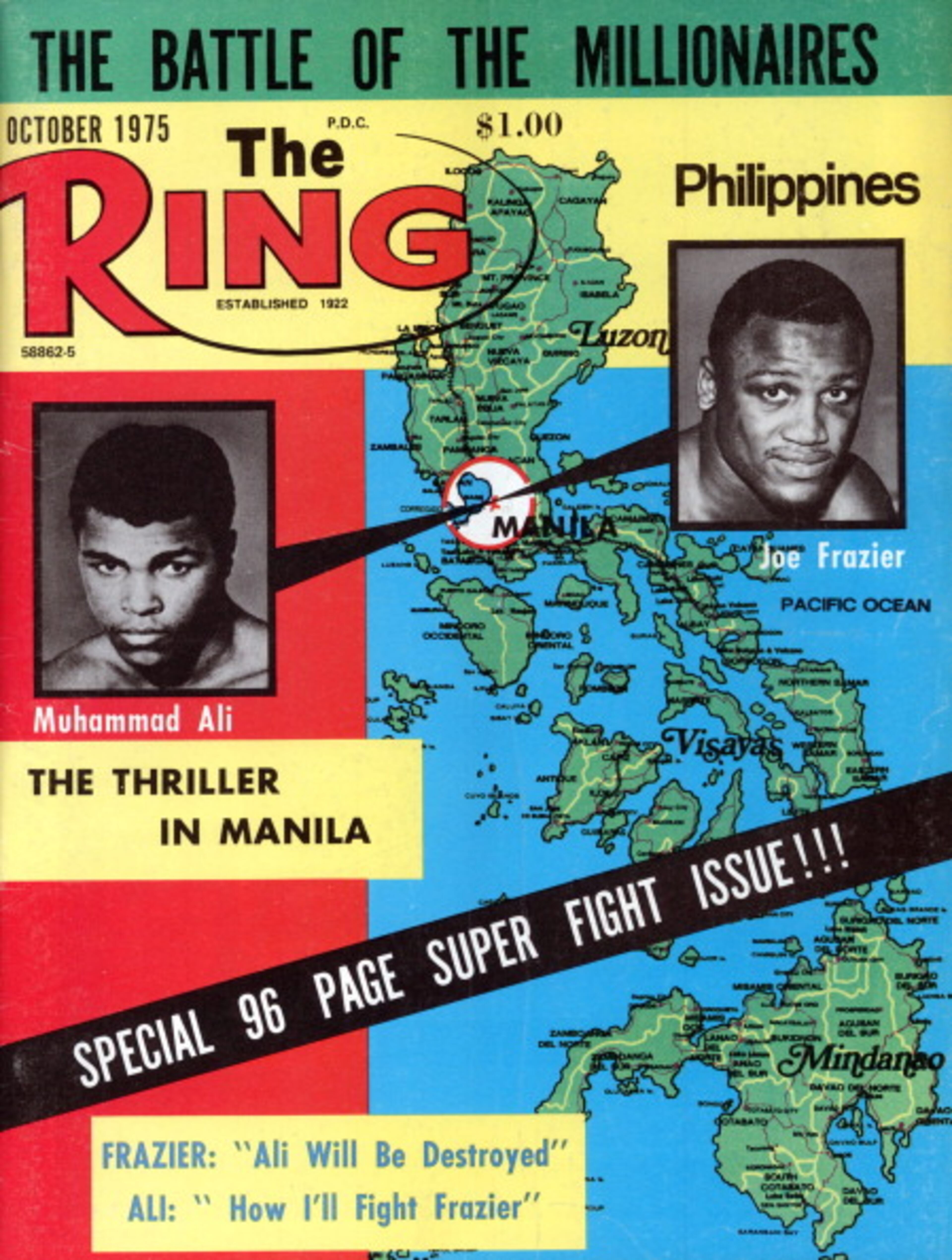 OCTOBER 1975 : Ring Magazine Cover - Muhammad Ali and Joe Frazier on the cover. (Photo by: The Ring Magazine/Getty Images)