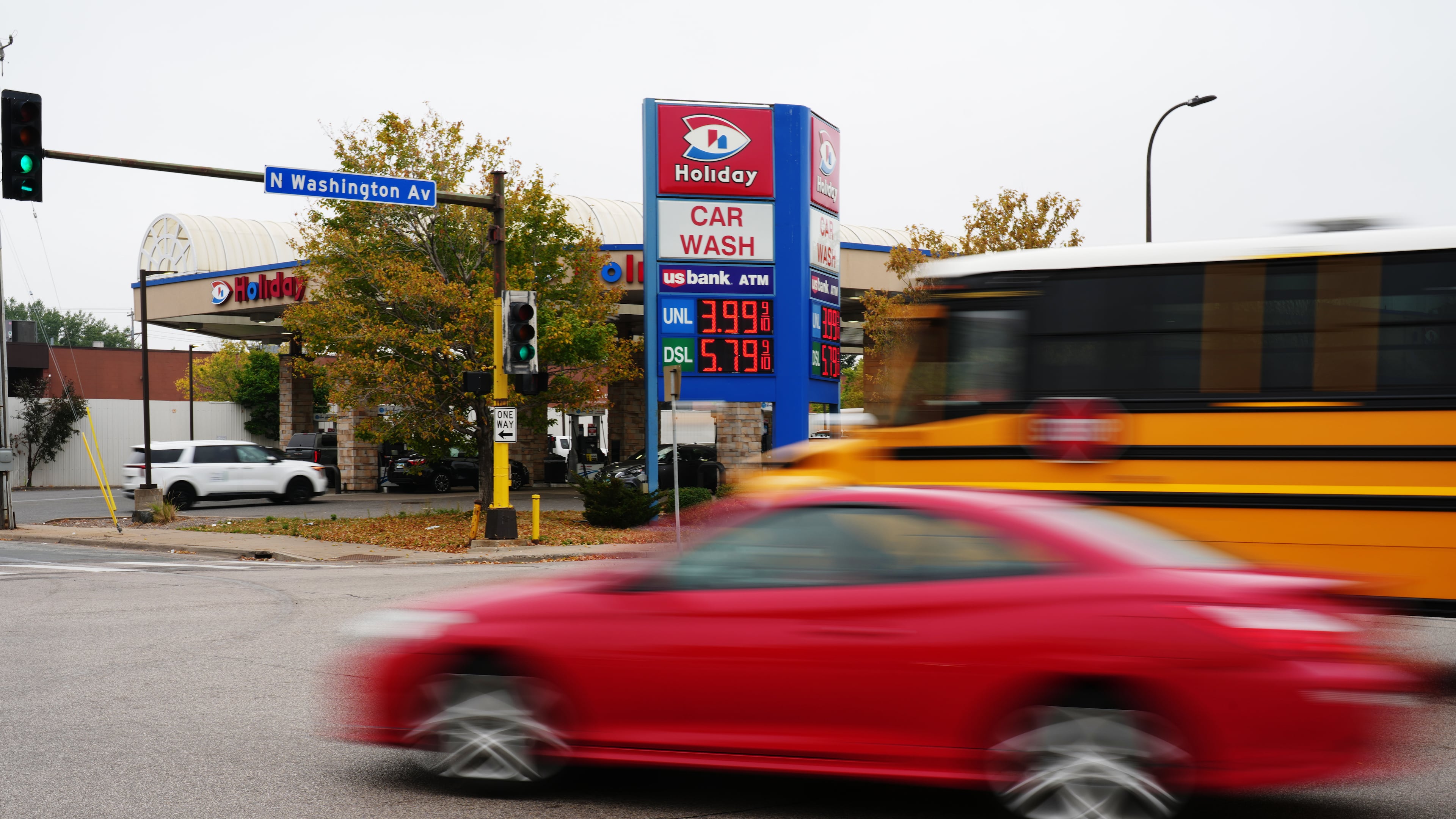 Diesel prices are seen at a gas station as prices hit a record high in the U.S., Friday, Sept. 4, 2026 in Minneapolis. (AP Photo/Ellen Schmidt)