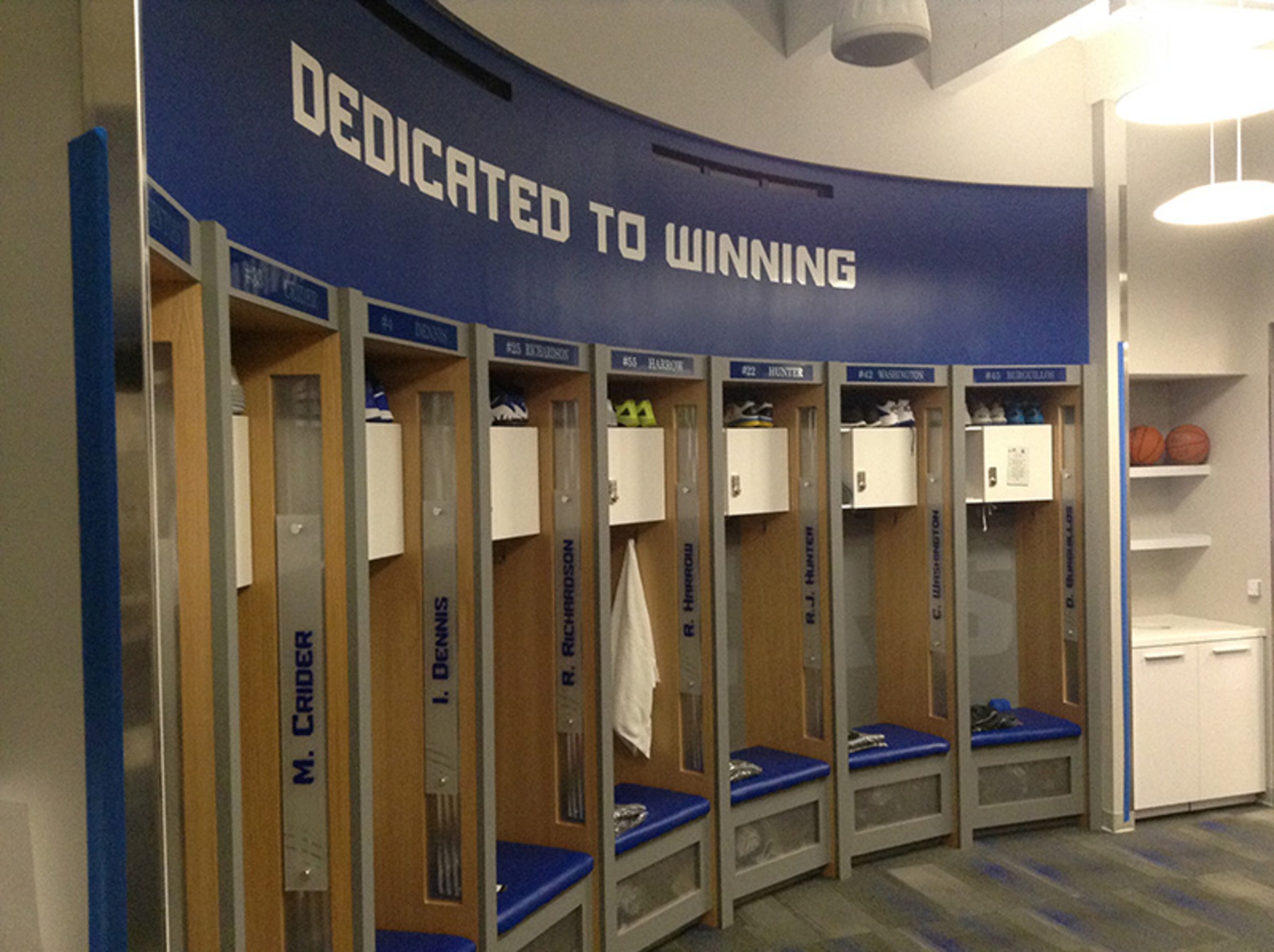 Men's lockers are inter-connected in along an arc in a back wall. The men will open the regular season against Southern Poly at 1 p.m. Nov. 9.