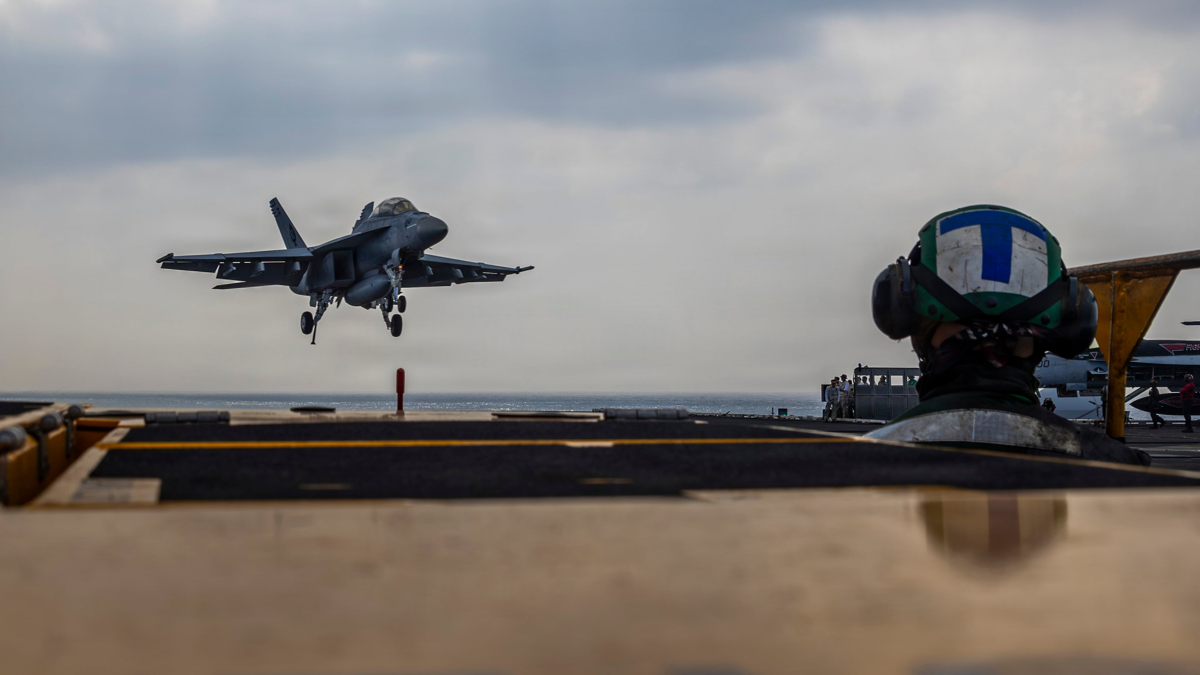 This photo provided by the U.S. Navy shows a Boeing F/A-18E Super Hornet landing on the Nimitz-class aircraft carrier USS Abraham Lincoln in the Indian Ocean on Jan. 22, 2026. (Mass Communication Specialist Seaman Daniel Kimmelman/U.S. Navy via AP)
