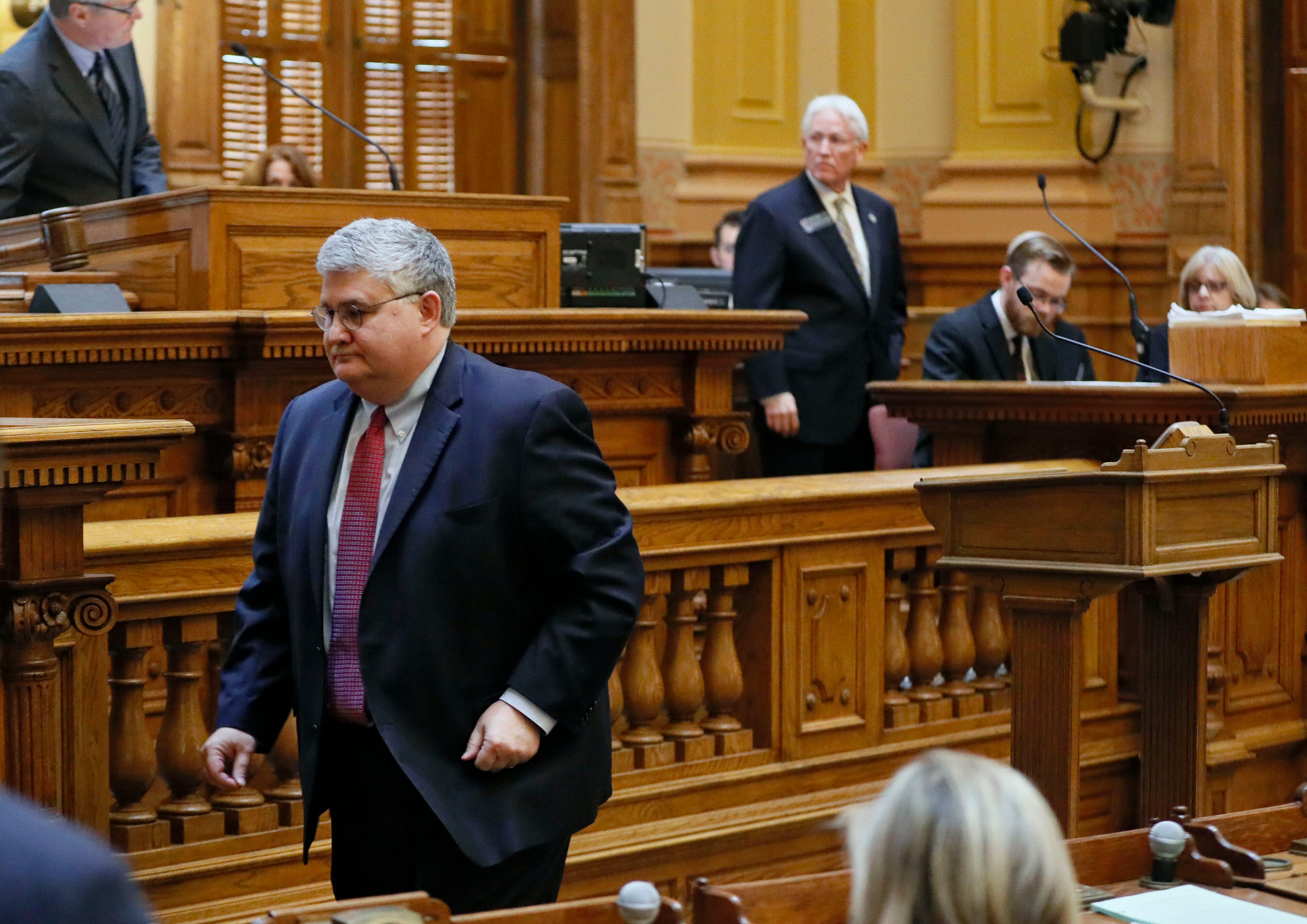2/1/18 - Atlanta - Senator David Shafer, R - Duluth, leaves the well in the Senate after speaking about his own adoption experience. BOB ANDRES /BANDRES@AJC.COM