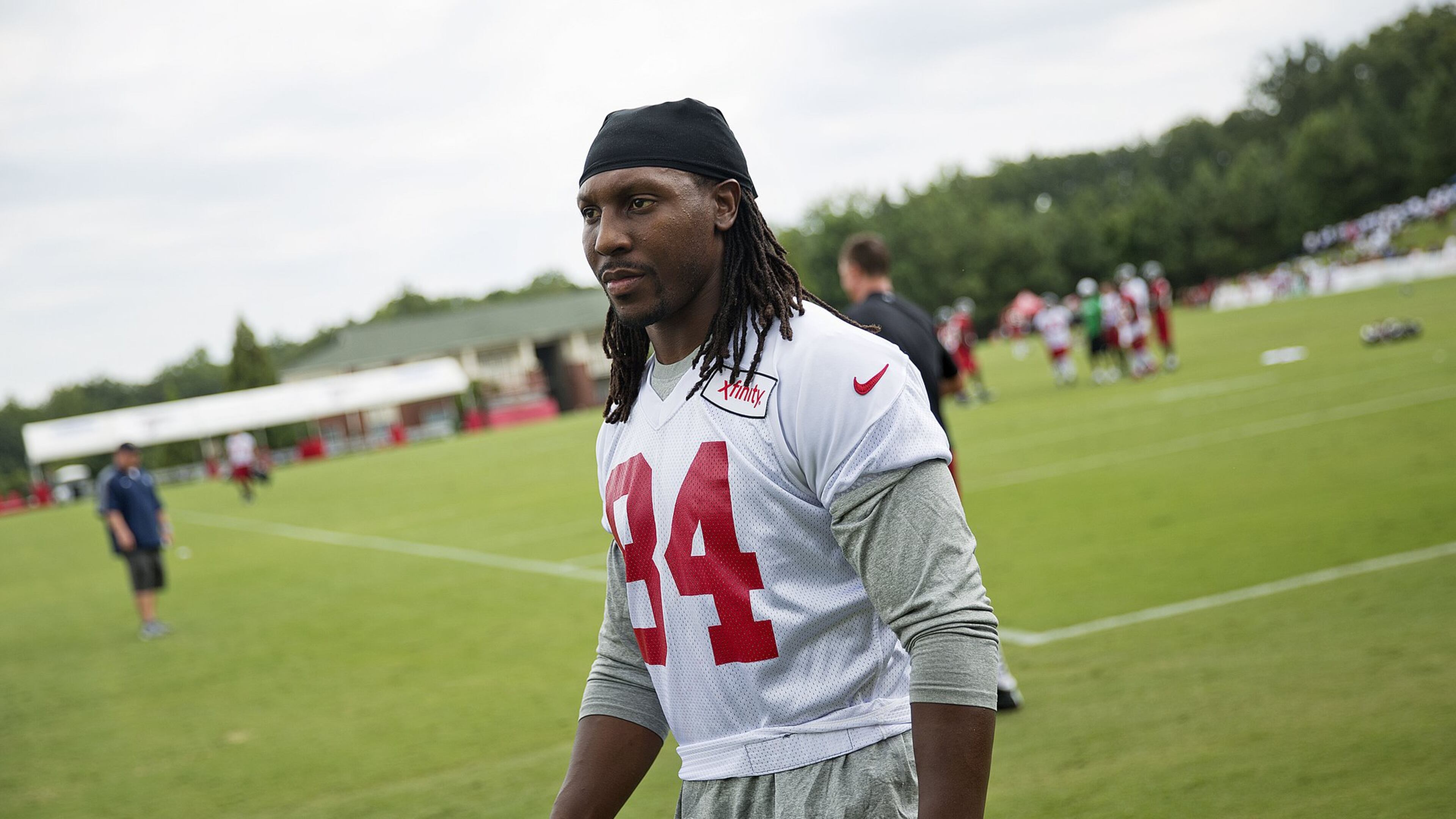 Falcons wide receiver Roddy White heads to the locker room after practice Aug. 1.