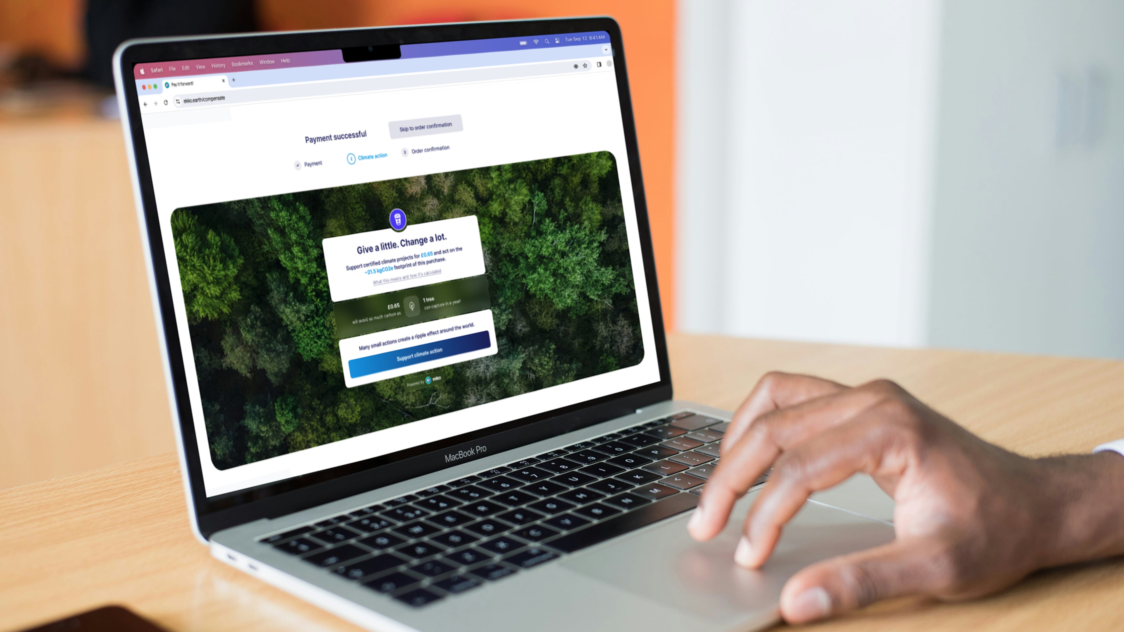 Ekko is a London-based financial technology startup that embeds in e-commerce payments and point-of-sale systems to let consumers know about the environmental impact of their purchase and then give them the option to contribute to a local project to compensate for that impact. It just opened an office in Atlanta. (Courtesy of Ekko)