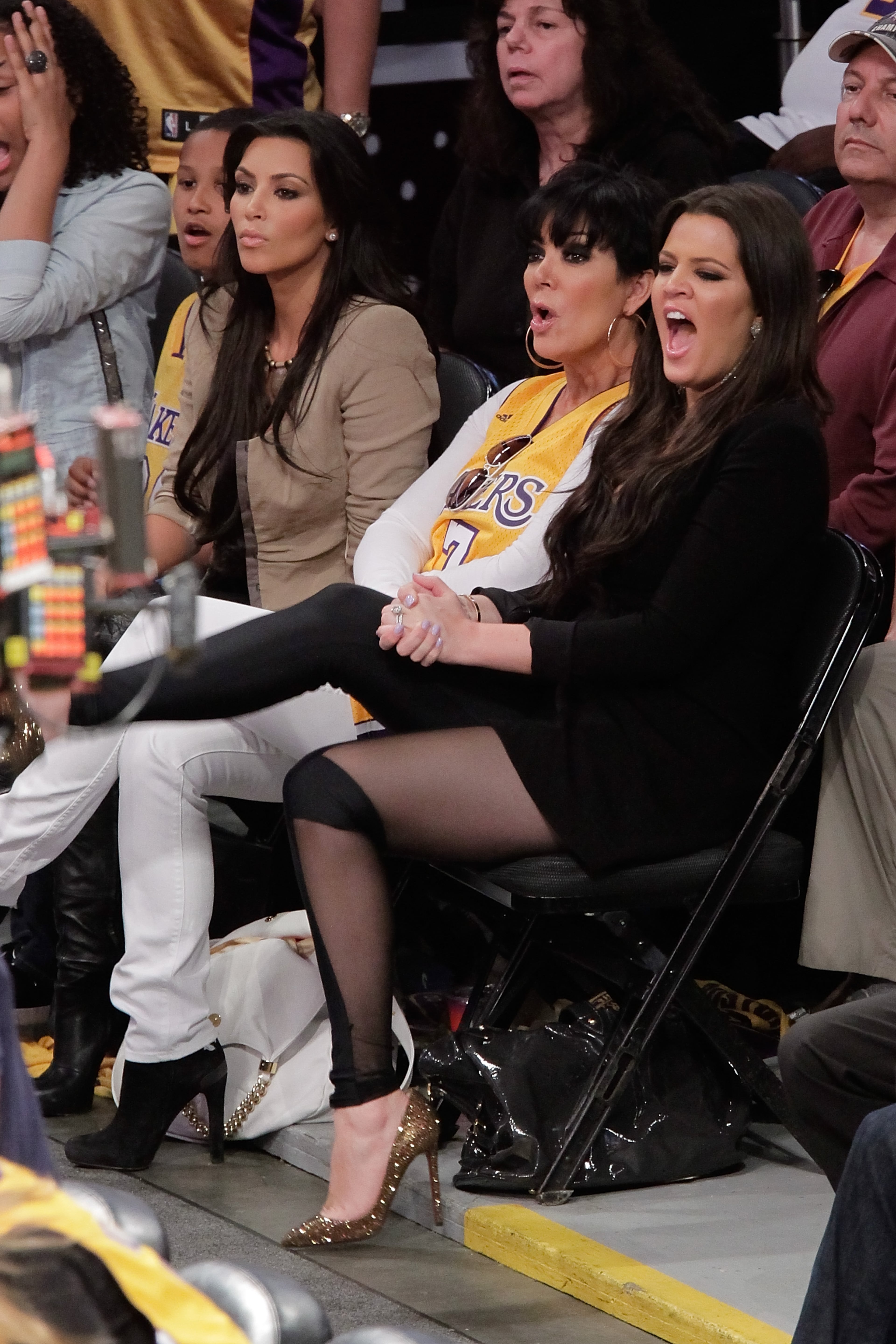 Lamar Odom's son Lamar Jr., Kim Kardashian, Kris Jenner and Khloe Kardashian attend Game Seven of the NBA playoff finals between the Boston Celtics and the Los Angeles Lakers during the 2010 NBA Playoff on June 17, 2010 in Los Angeles, California.