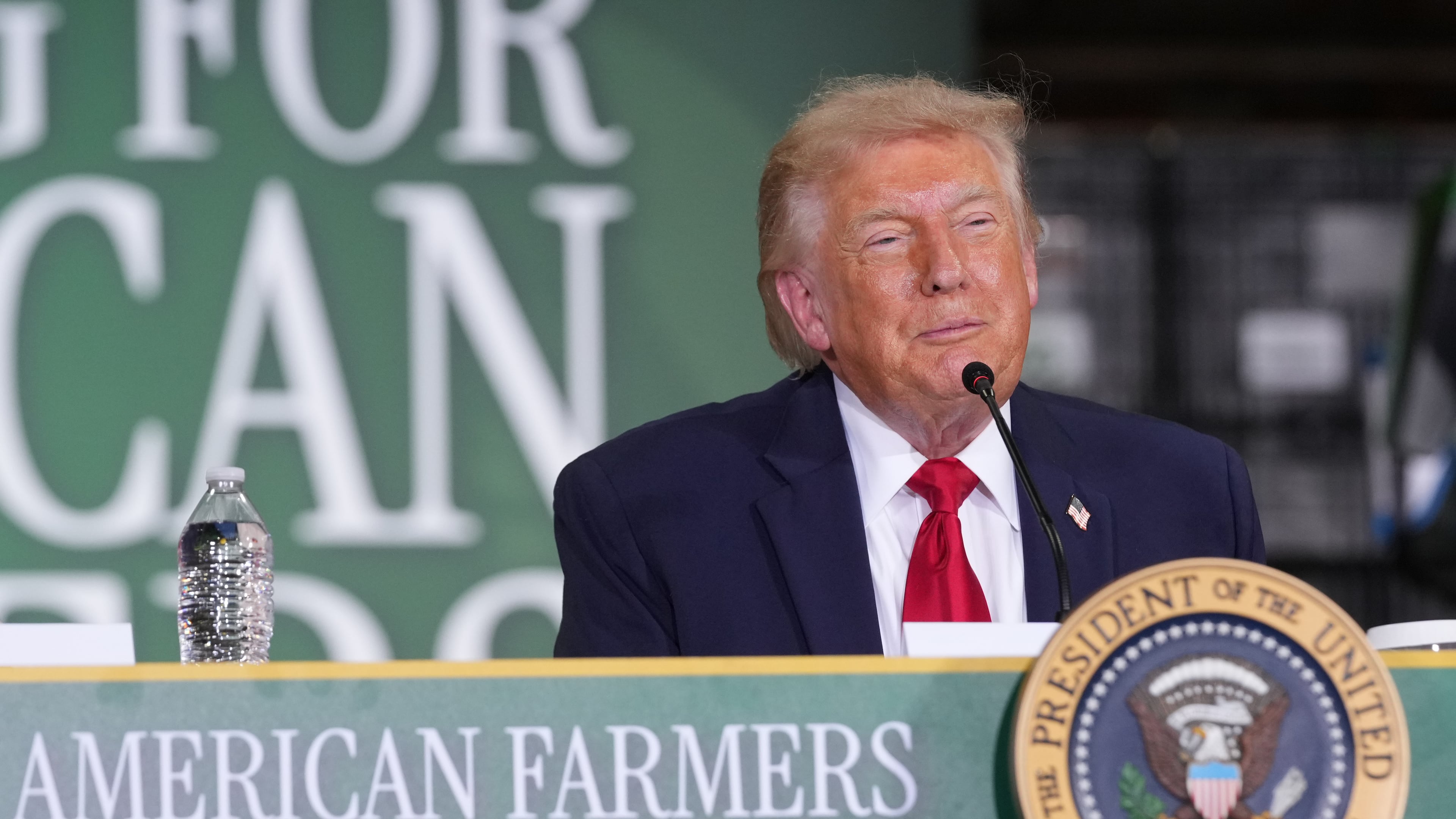 President Donald Trump speaks at Custer Farms in Chippewa Falls, Wis., Friday, June 5, 2026. (AP Photo/Mark Schiefelbein)
