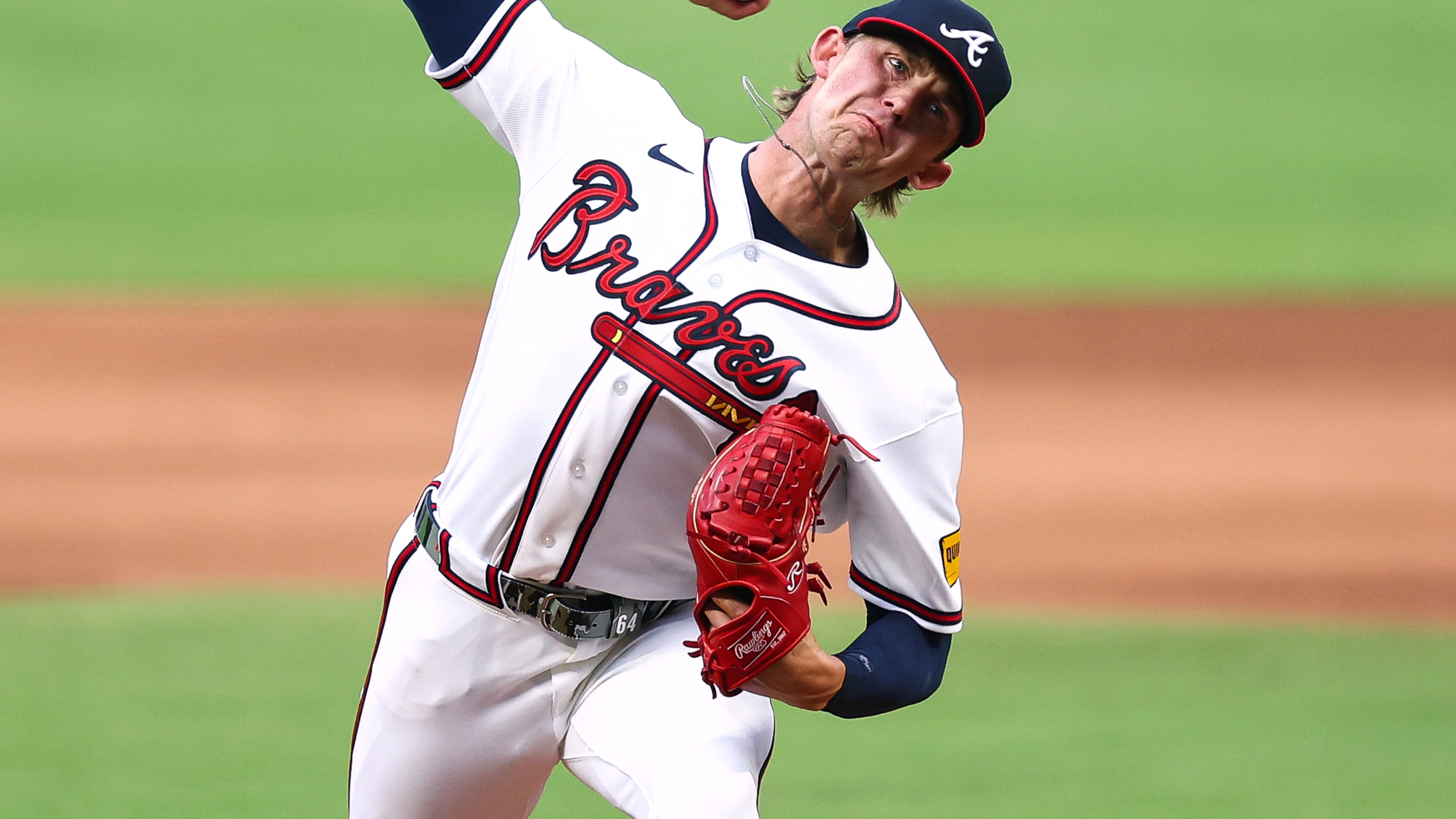FILE - Atlanta Braves pitcher Hurston Waldrep delivers in the first inning of a baseball game against the St. Louis Cardinals, July 2, 2026, in Atlanta. (AP Photo/Colin Hubbard, File)