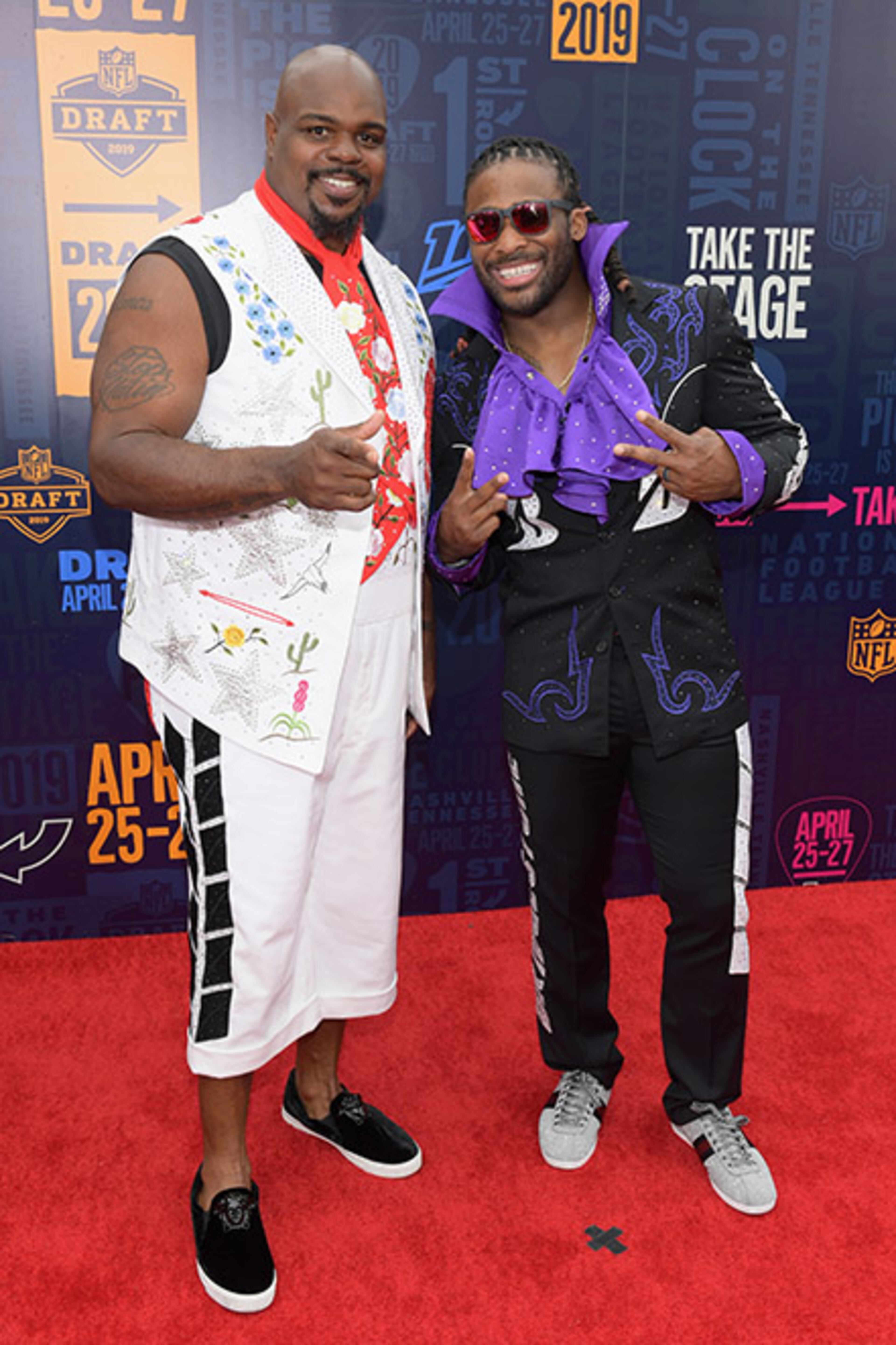 Former NFL players Vince Wilfork and DeAngelo Williams attend the 2019 NFL Draft on April 25, 2019 in Nashville, Tenn.