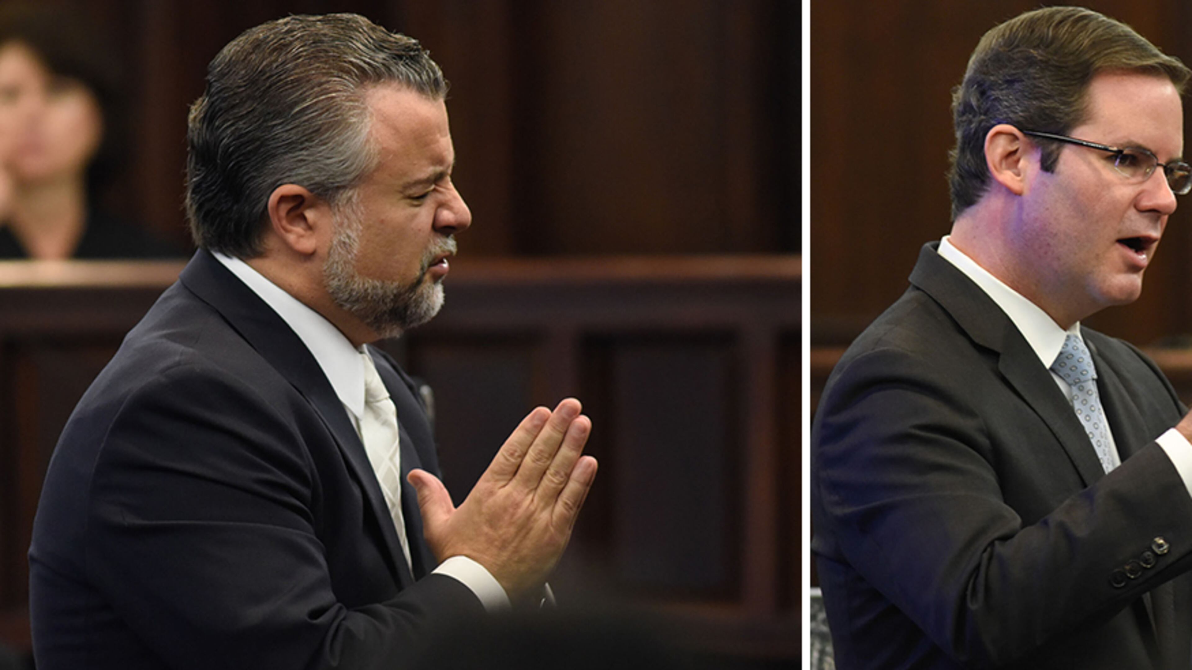 Closing arguments: Lead defense attorney Maddox Kilgore, left: “You have been misled throughout this trial.” Lead prosecutor Chuck Boring, right: “This case is about justice and it’s about that little boy.”