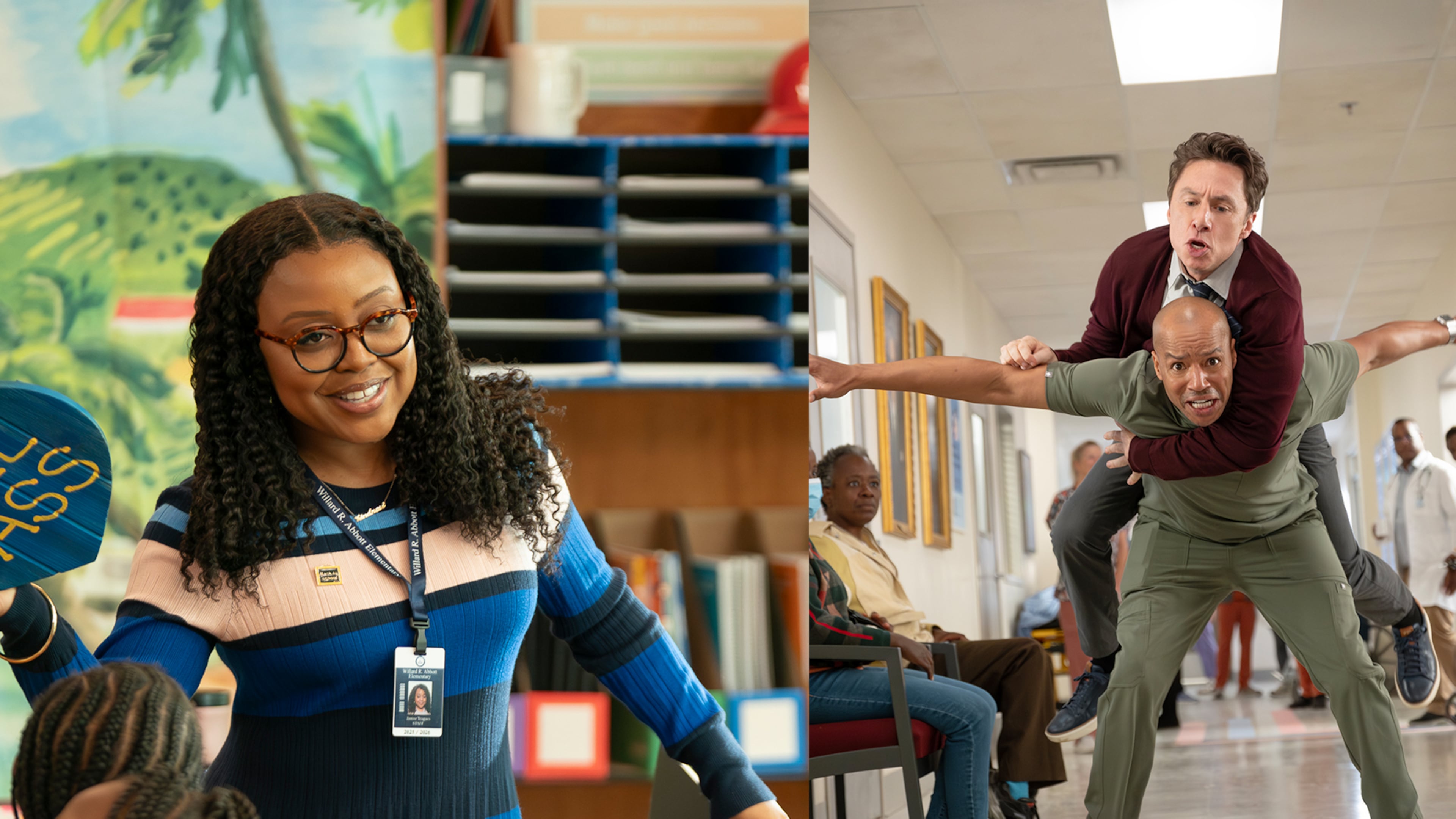 Quinta Brunson from “Abbott Elementary” and Zach Braff and Donald Faison from "Scrubs" are scheduled to attend the 13th SCAD TVfest in Atlanta, Feb. 4-6, 2026. (ABC)