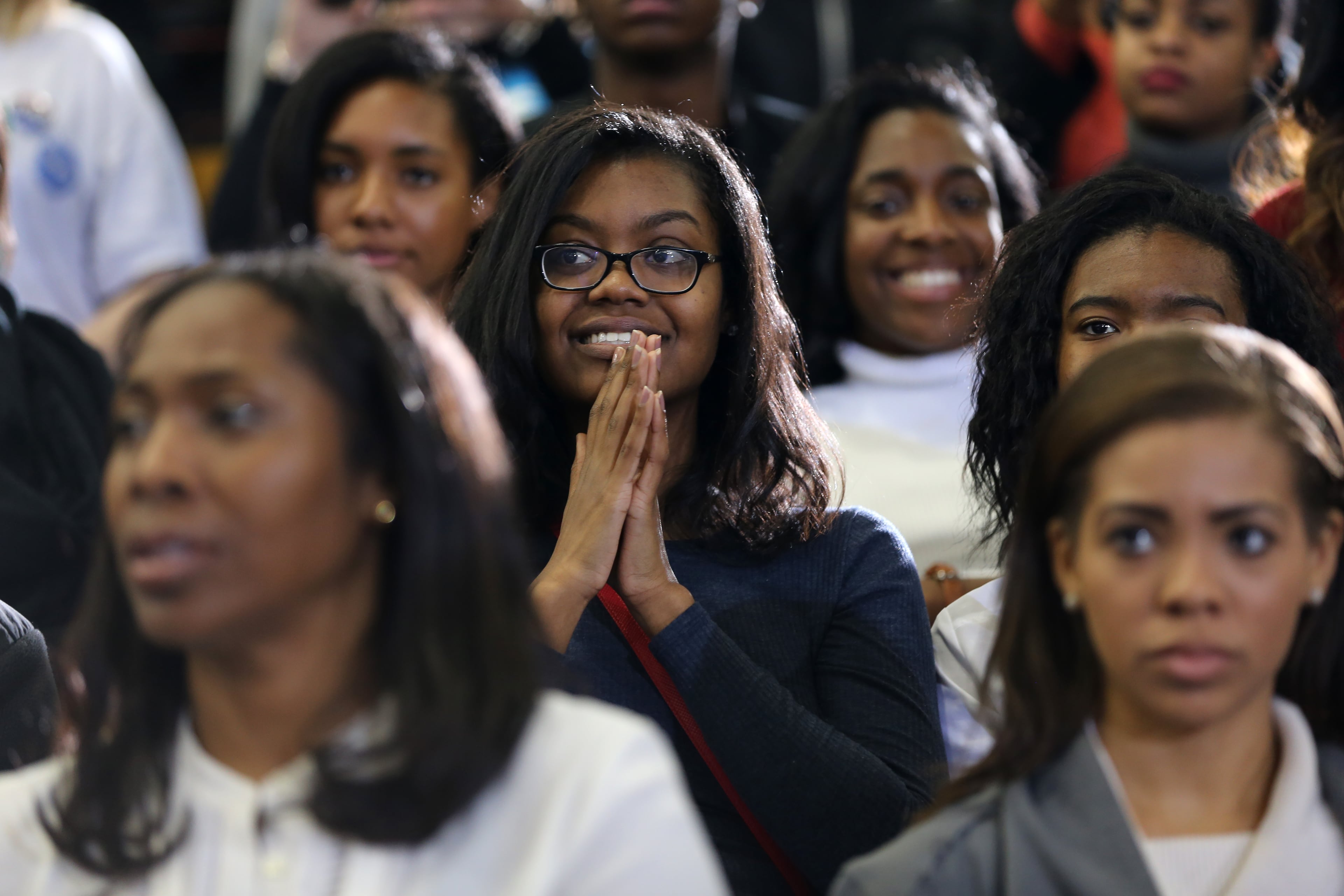 Supporters wait for Bernie Sanders to be introduced during a campaign rally Tuesday evening February 16, 2016 at Morehouse College. Ben Gray / bgray@ajc.com