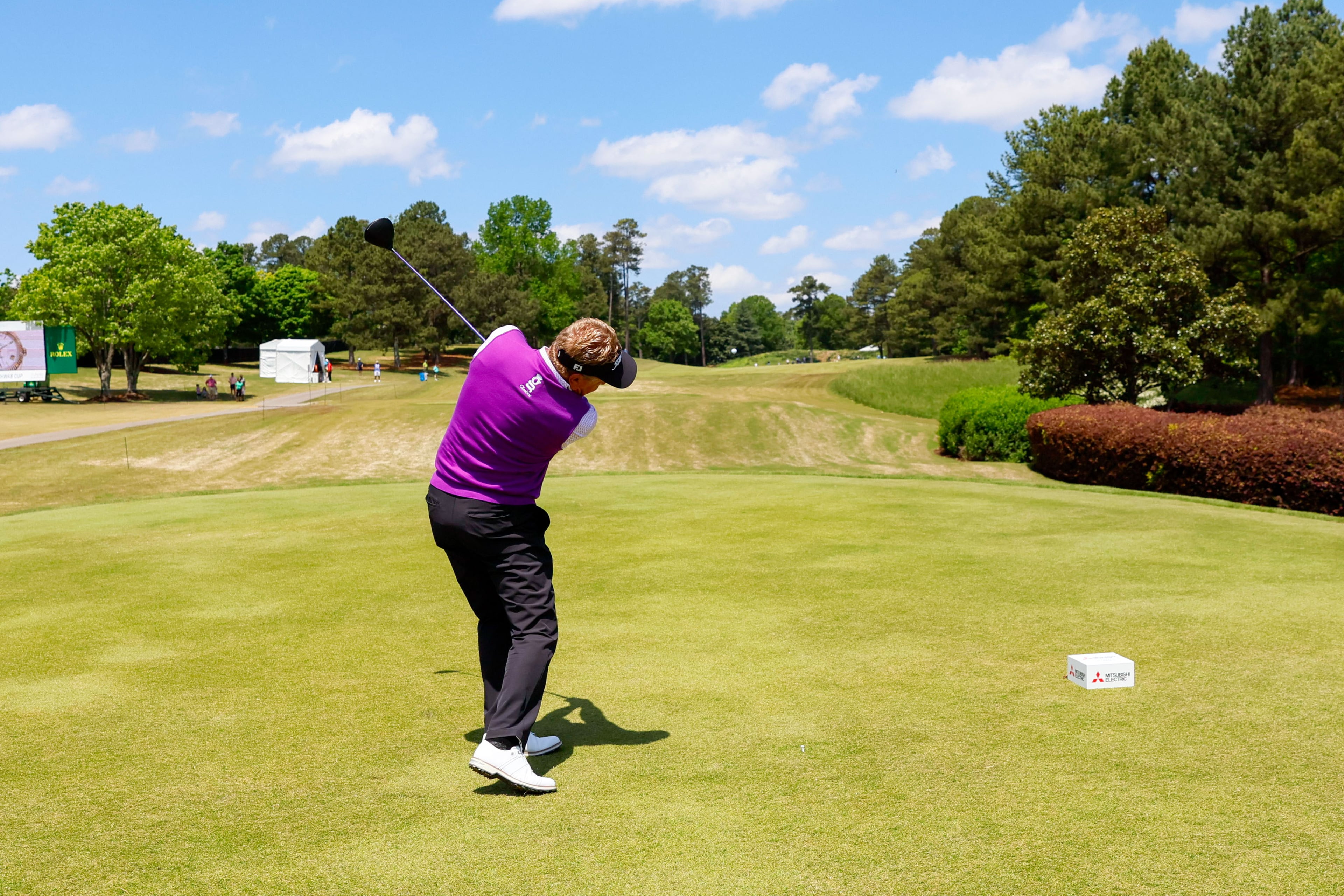 Paul Broadhurst tees off on the first hole during the final round of the Mitsubishi Classic senior golf tournament at TPC Sugarloaf, Sunday, April 28, 2024, in Duluth, Ga.
(Miguel Martinez / AJC)