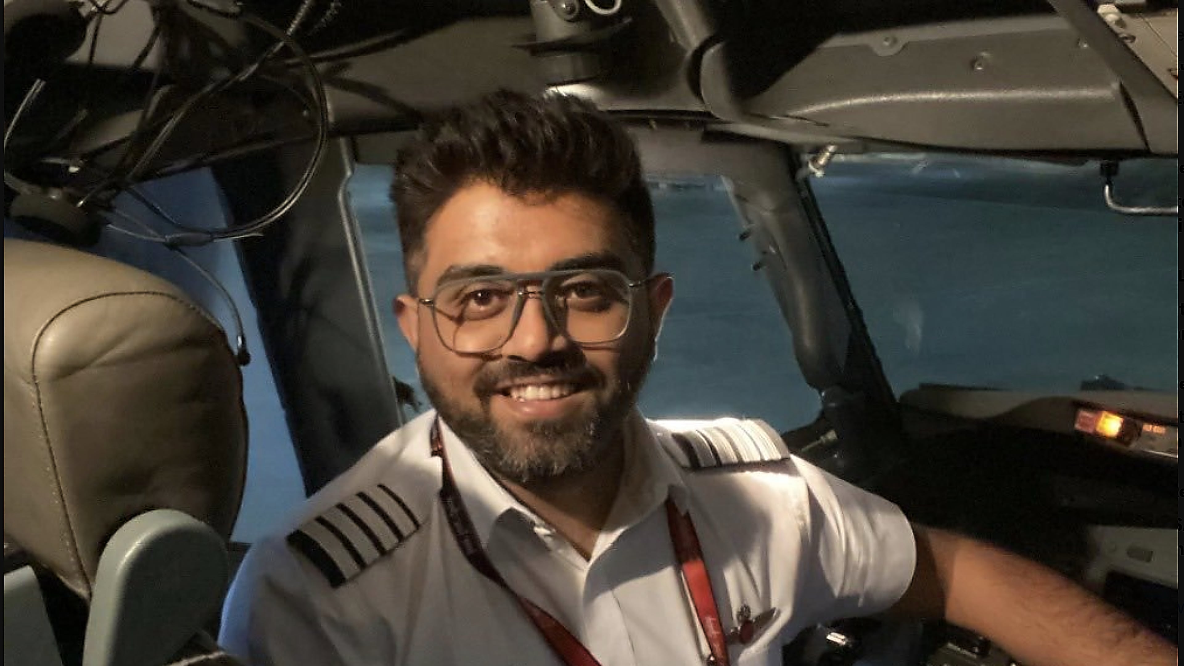 This undated photo released on Israel's Foreign Ministry social media shows Indian Capt. Smit Machchhar in the cockpit of a plane in an unknown location. Machchhar was at the controls of a FlyDubai flight that was diverted to Tabuk in northwestern Saudi Arabia for an emergency landing on Wednesday, Sept. 30, 2026. (Israel's Foreign Ministry via AP)