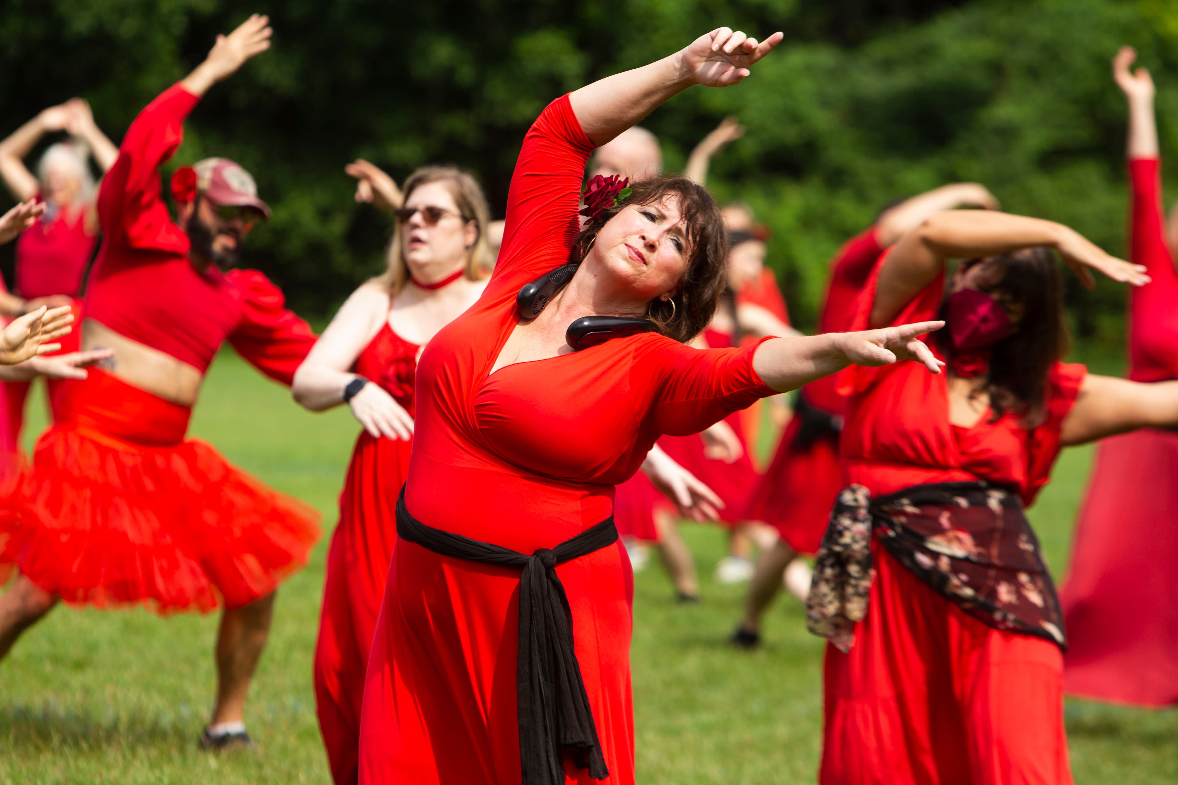 Barbara Smith dances during a group dance to celebrate the seventh annual international "Most Wuthering Heights Day Ever," on Saturday, July 30, 2022, in Candler Park in Atlanta. The event celebrates Kate Bush's 1978 song "Wuthering Heights" with events in more than 40 cities around the world. CHRISTINA MATACOTTA FOR THE ATLANTA JOURNAL-CONSTITUTION