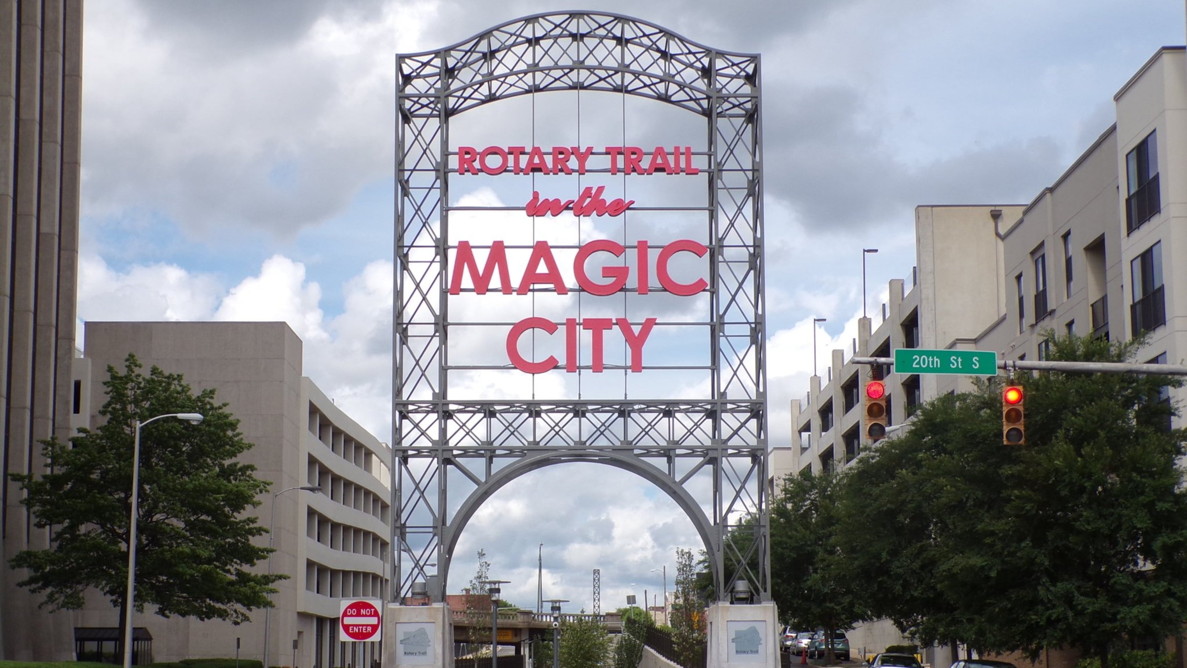 Birmingham’s boom in the early 20th century led to the nickname “Magic City,” honored by this sign at the entrance of the Rotary Trail. (Blake Guthrie)