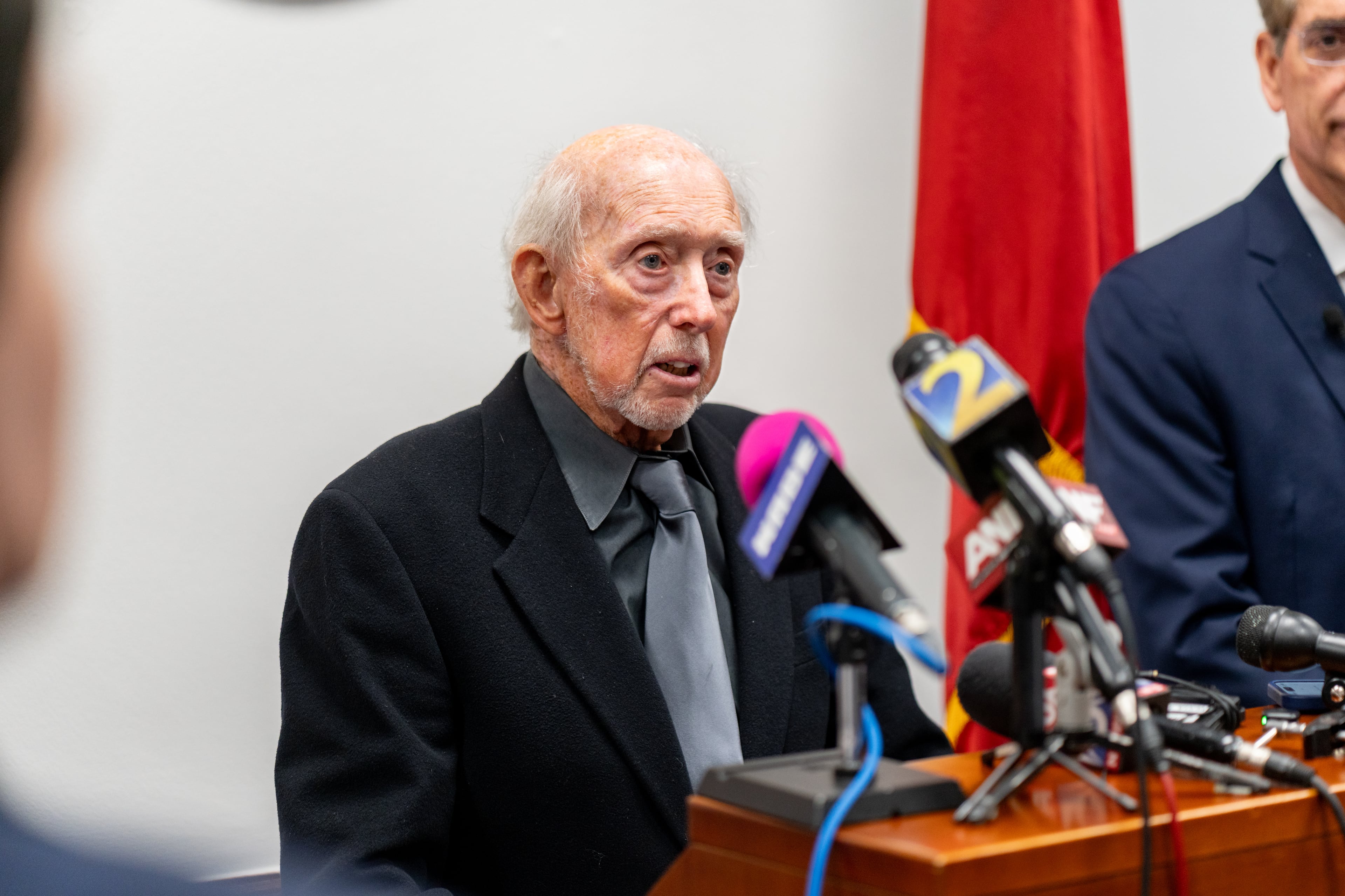 James McMaster, a victim of the First Liberty Building & Loan's alleged Ponzi scheme speaks to the media. Wednesday, Apr 1, 2026 (Ben Hendren for the AJC)