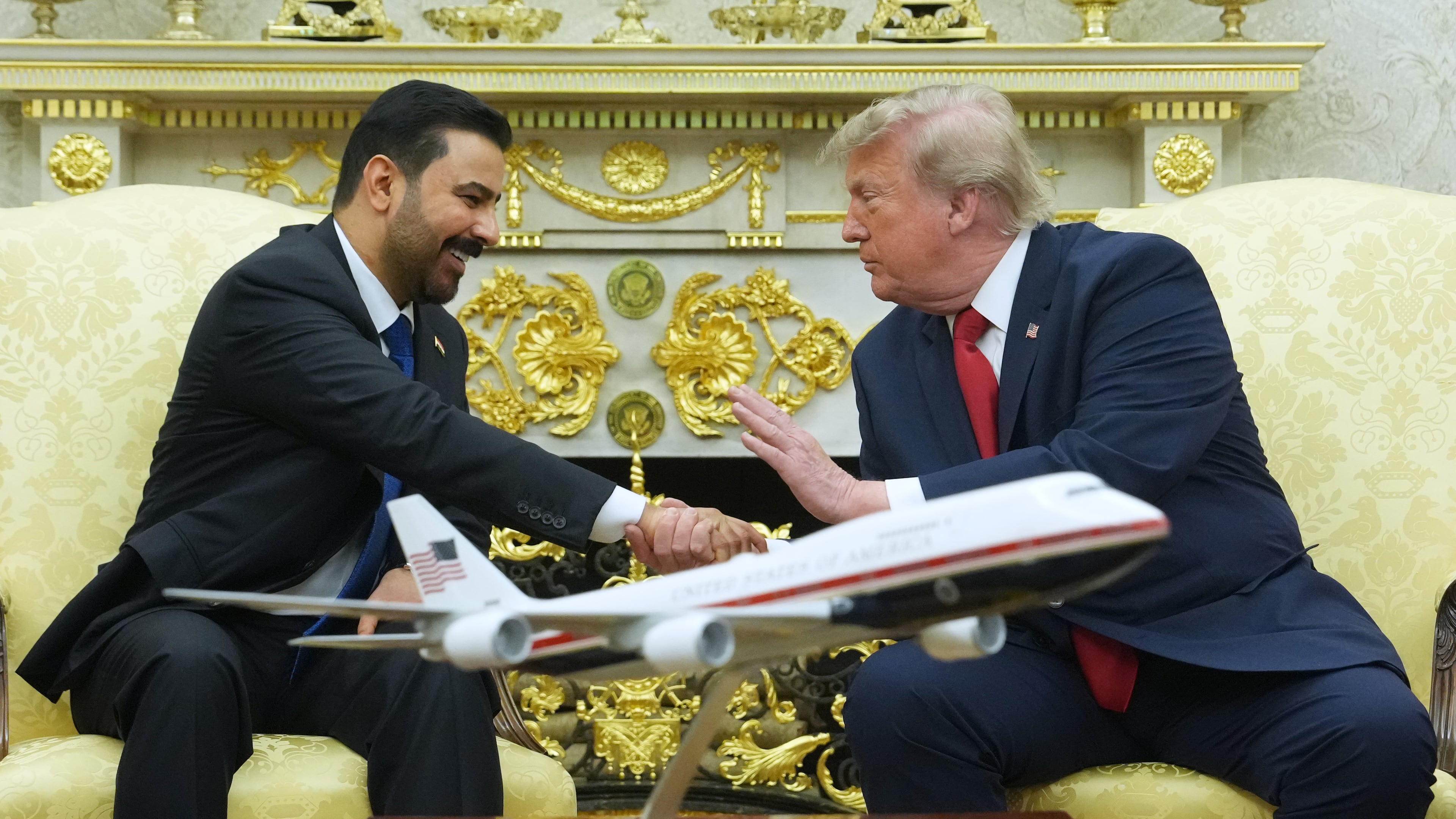 President Donald Trump meets with Iraq's Prime Minister Ali al-Zaidi in the Oval Office of the White House, Tuesday, July 14, 2026, in Washington. (AP Photo/Julia Demaree Nikhinson)