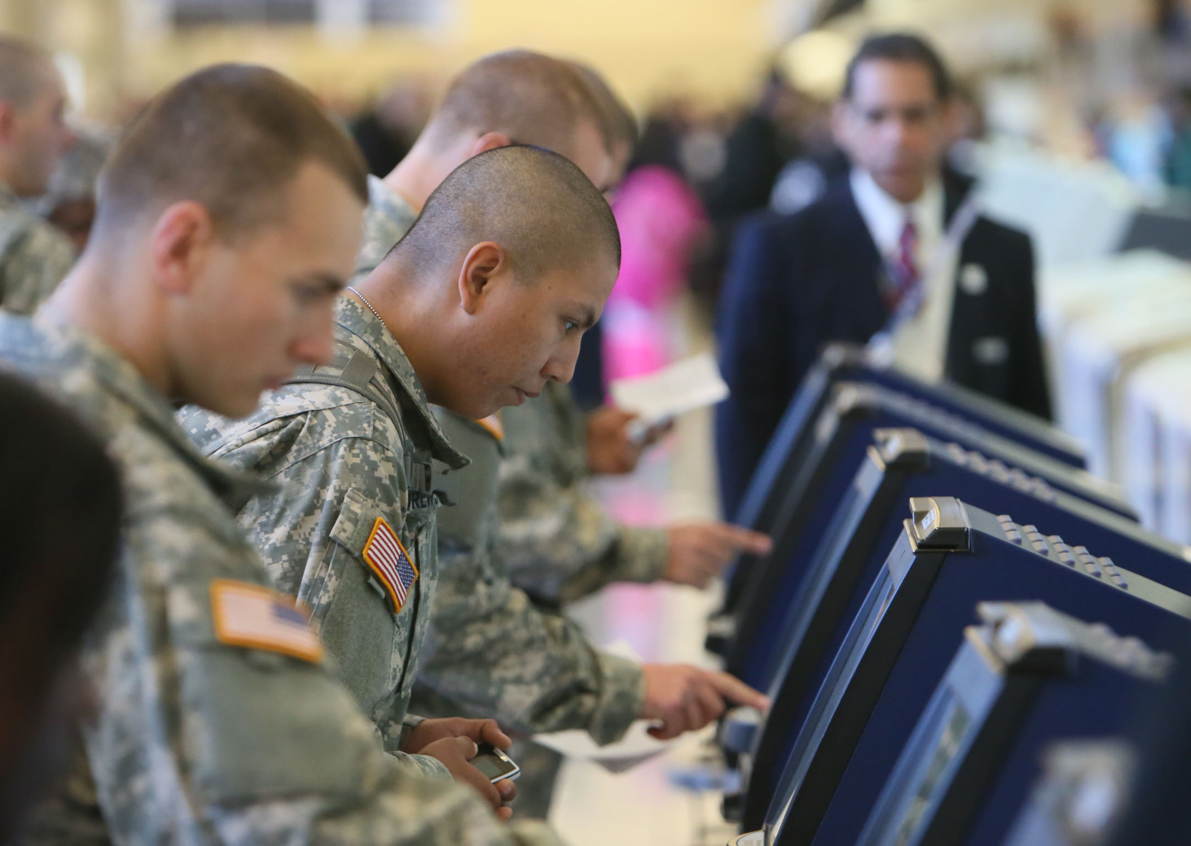 Trevor Andrews checks in for his flight to a reservation in the state of Washington.