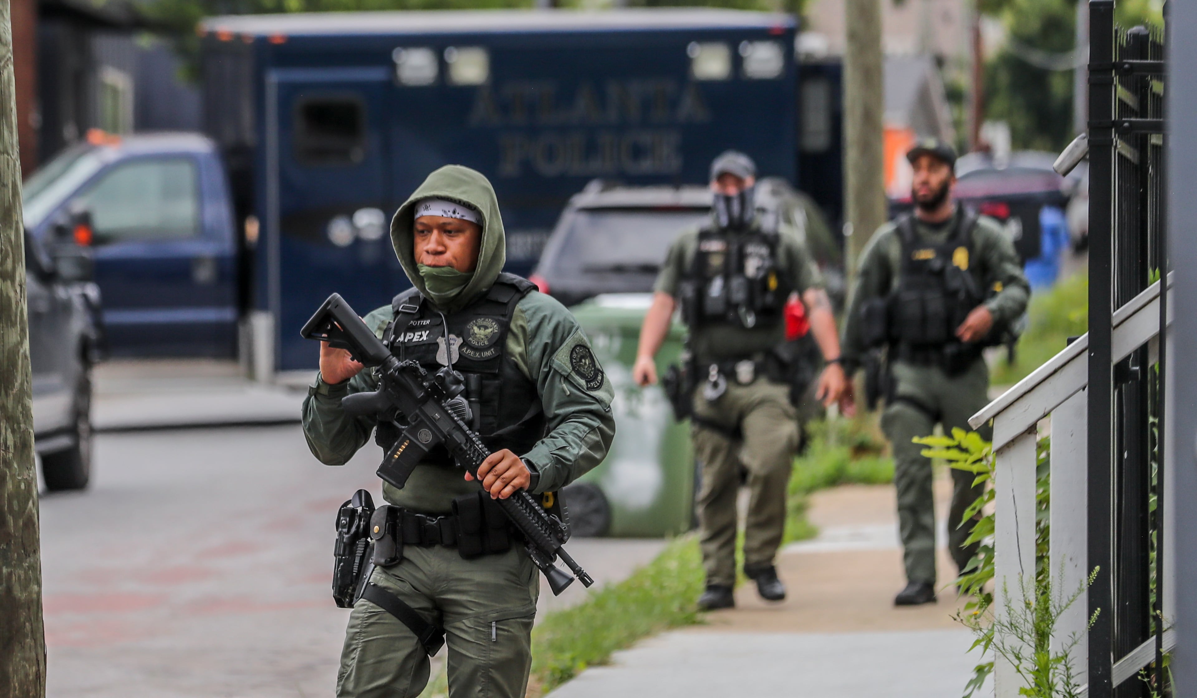 May 31, 2023 Atlanta: Atlanta police and the GBI work the scene on Mayson Avenue near Hardee Street in Atlanta in connection with alleged financial crimes committed at the future site of the public safety training center, as well as other metro locations.
(John Spink / John.Spink@ajc.com)