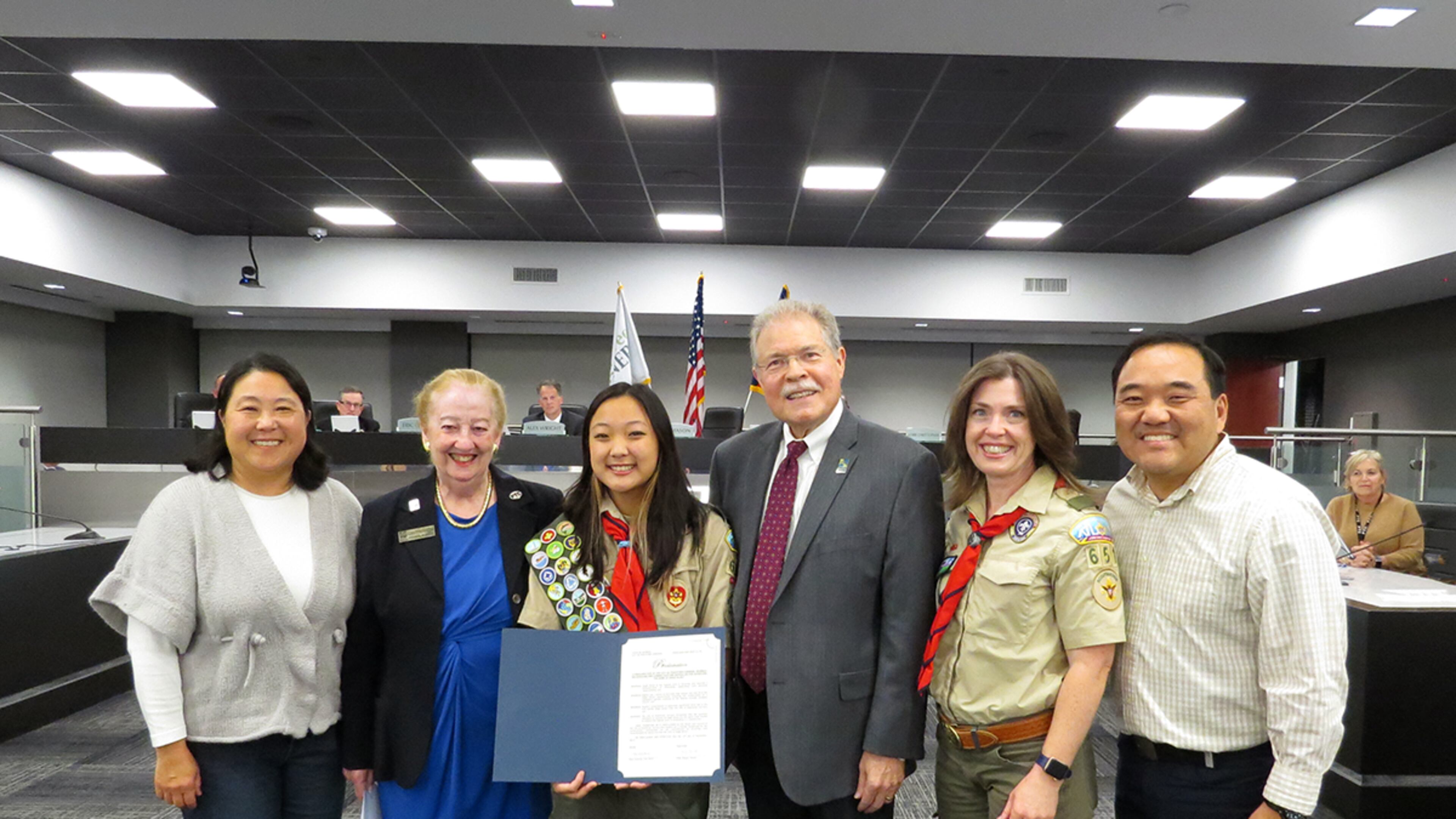 Peachtree Corners recognizes Sophia Lee as the city's first female Eagle Scout. (Courtesy City of Peachtree Corners)