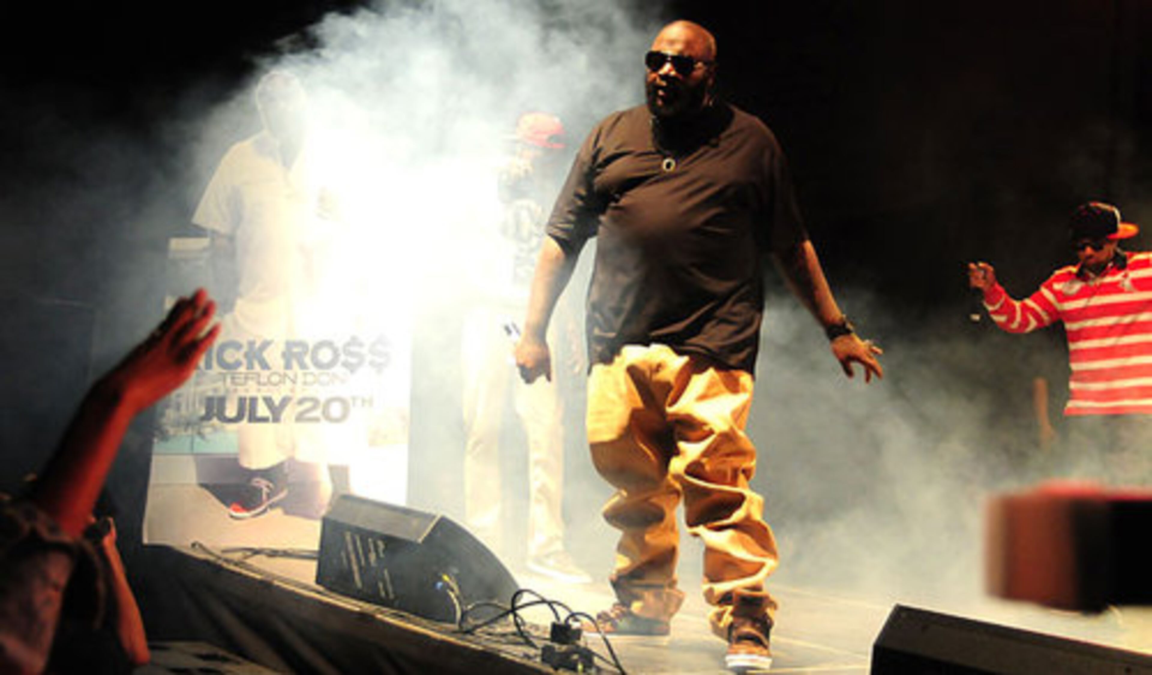 Rapper Rick Ross performs his mega-hit song "B.M.F." at Morehouse College Forbes Arena.