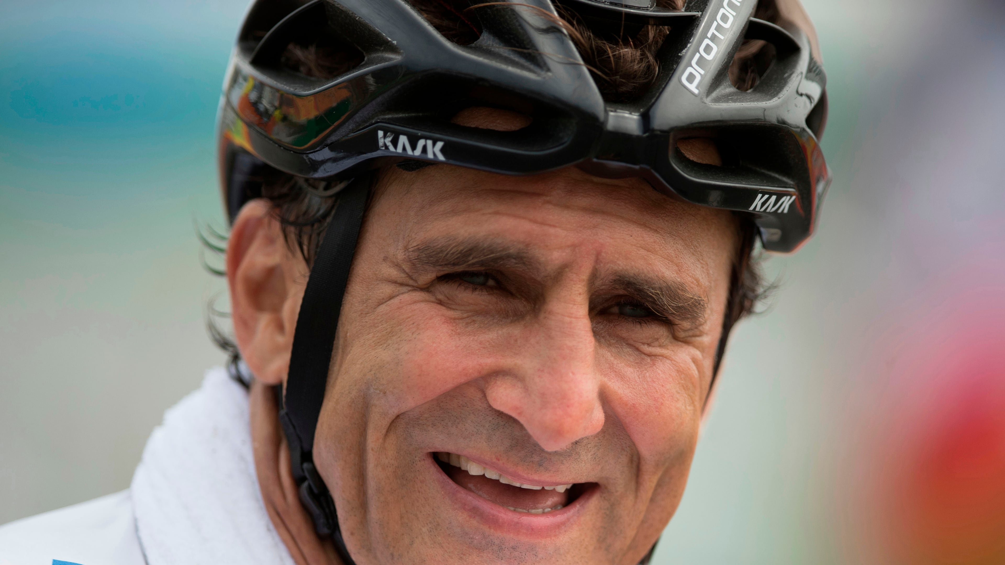 FILE - Alex Zanardi, smiles after winning the silver medal in the men's road race H5, during the 2016 Paralympics Games, in Rio de Janeiro, Brazil, Sept. 15, 2016, (AP Photo/Mauro Pimentel, File)