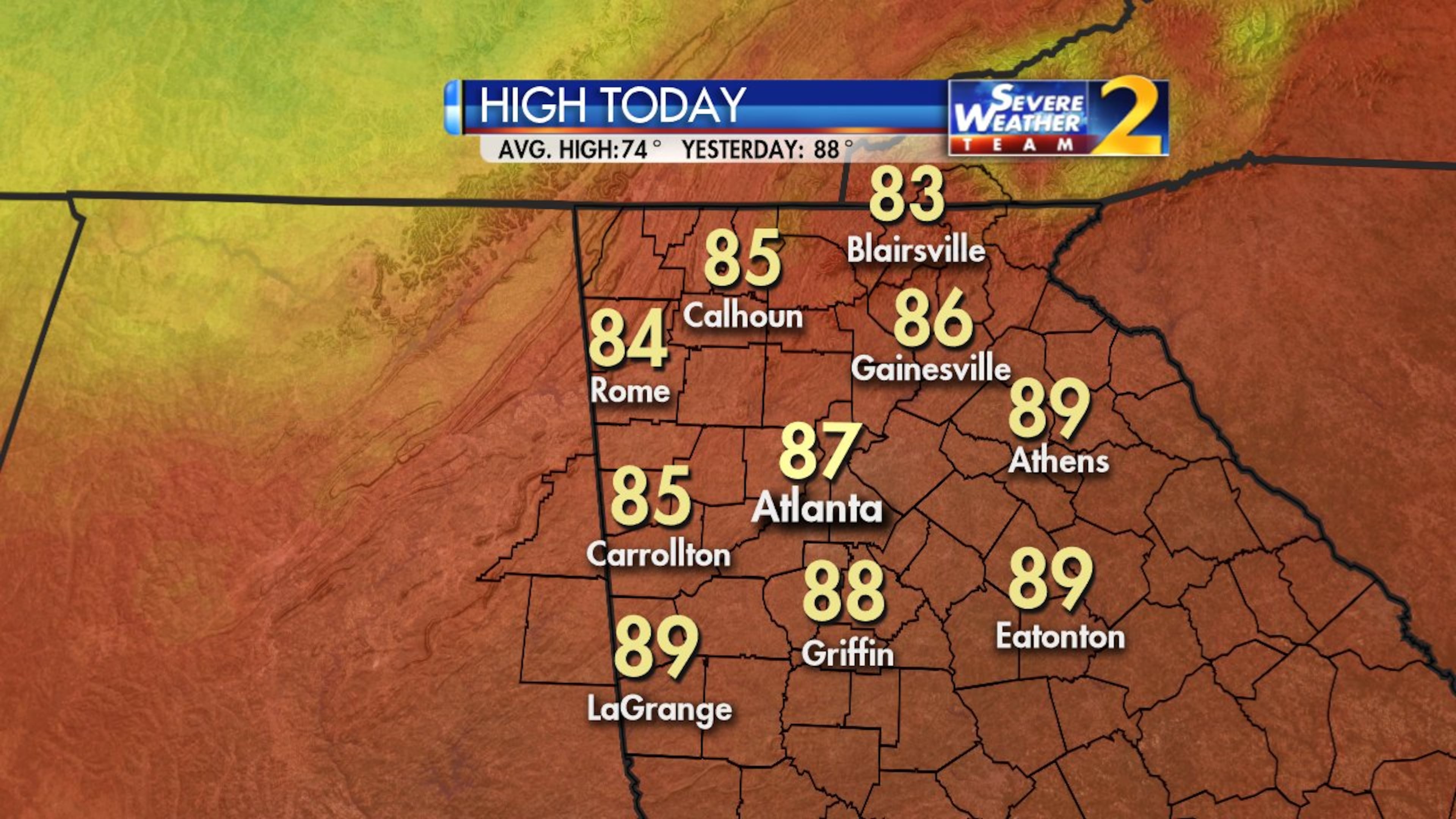 Atlanta reached 87 degrees Thursday. (Credit: Channel 2 Action News)